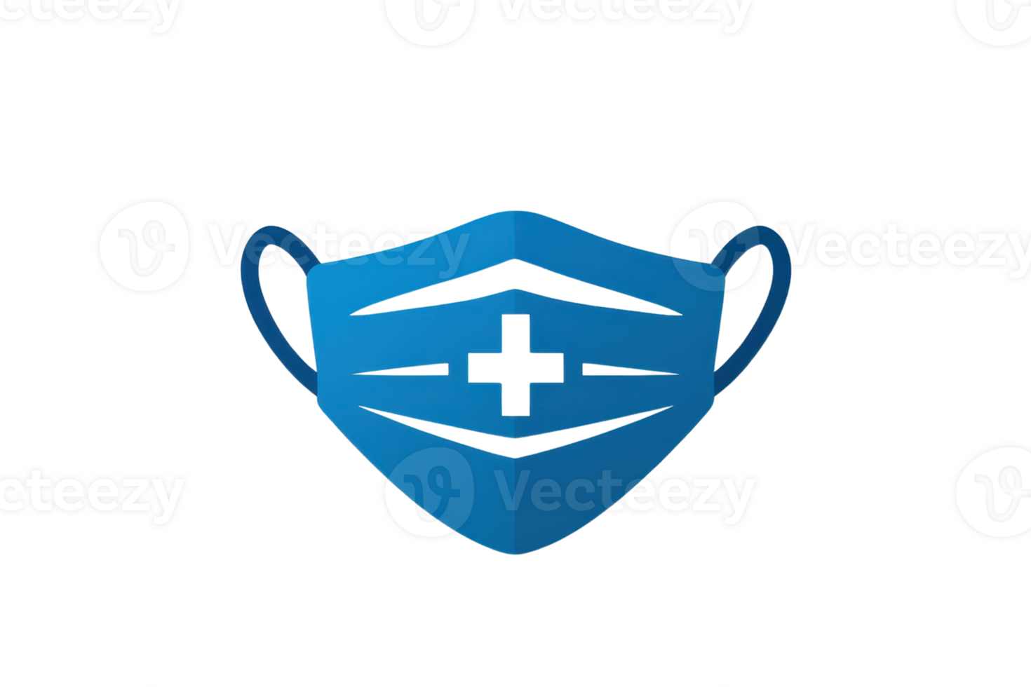 Blue medical face mask icon with a cross symbol, representing protection and healthcare safety against viruses, bacteria, or pollution. png