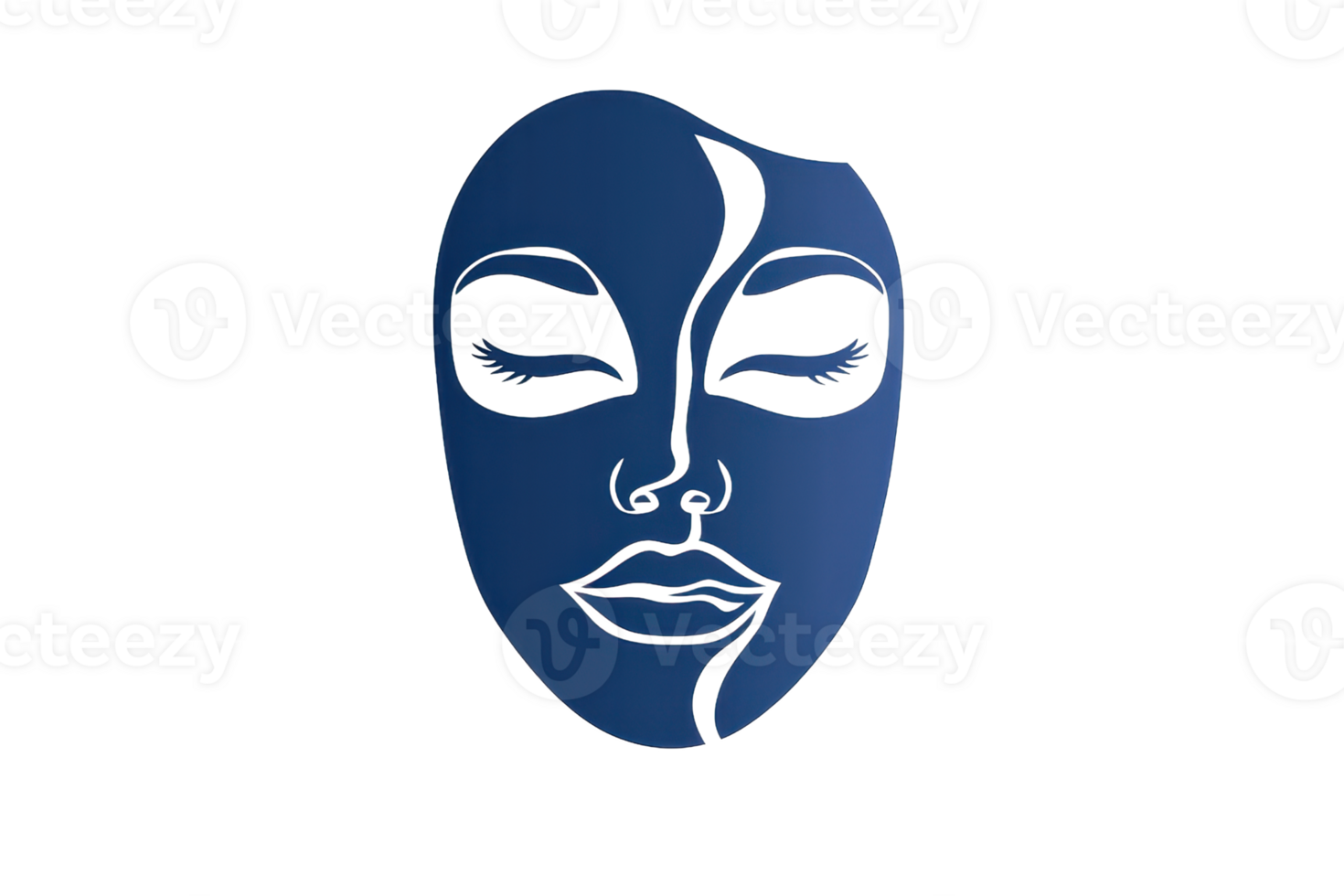Artistic blue mask with elegant design, featuring defined facial lines and a contemporary style against a transparent background. png