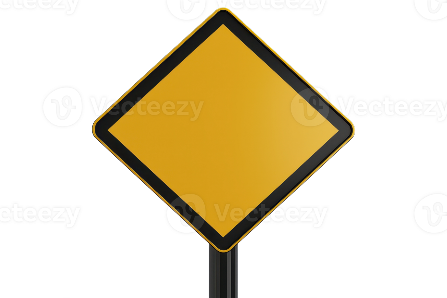 Blank yellow diamond traffic sign on pole, isolated on transparent background. perfect for transportation or construction sign use. png