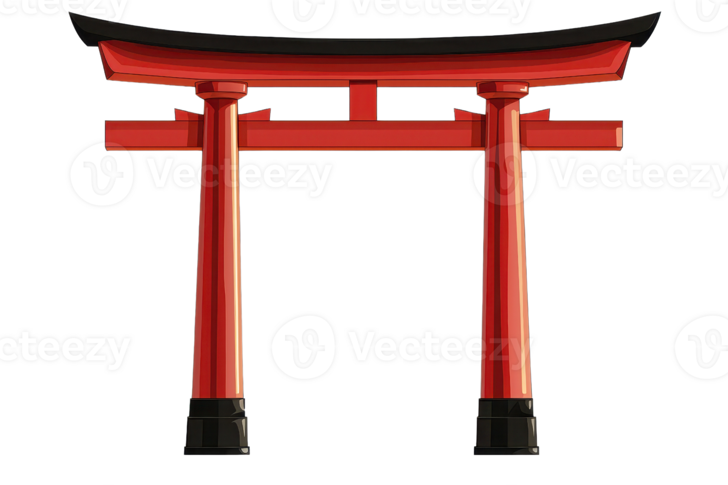 Bright red torii gate set against a minimalist transparent background. symbolizing Japanese culture and tradition. Perfect for design inspiration. png