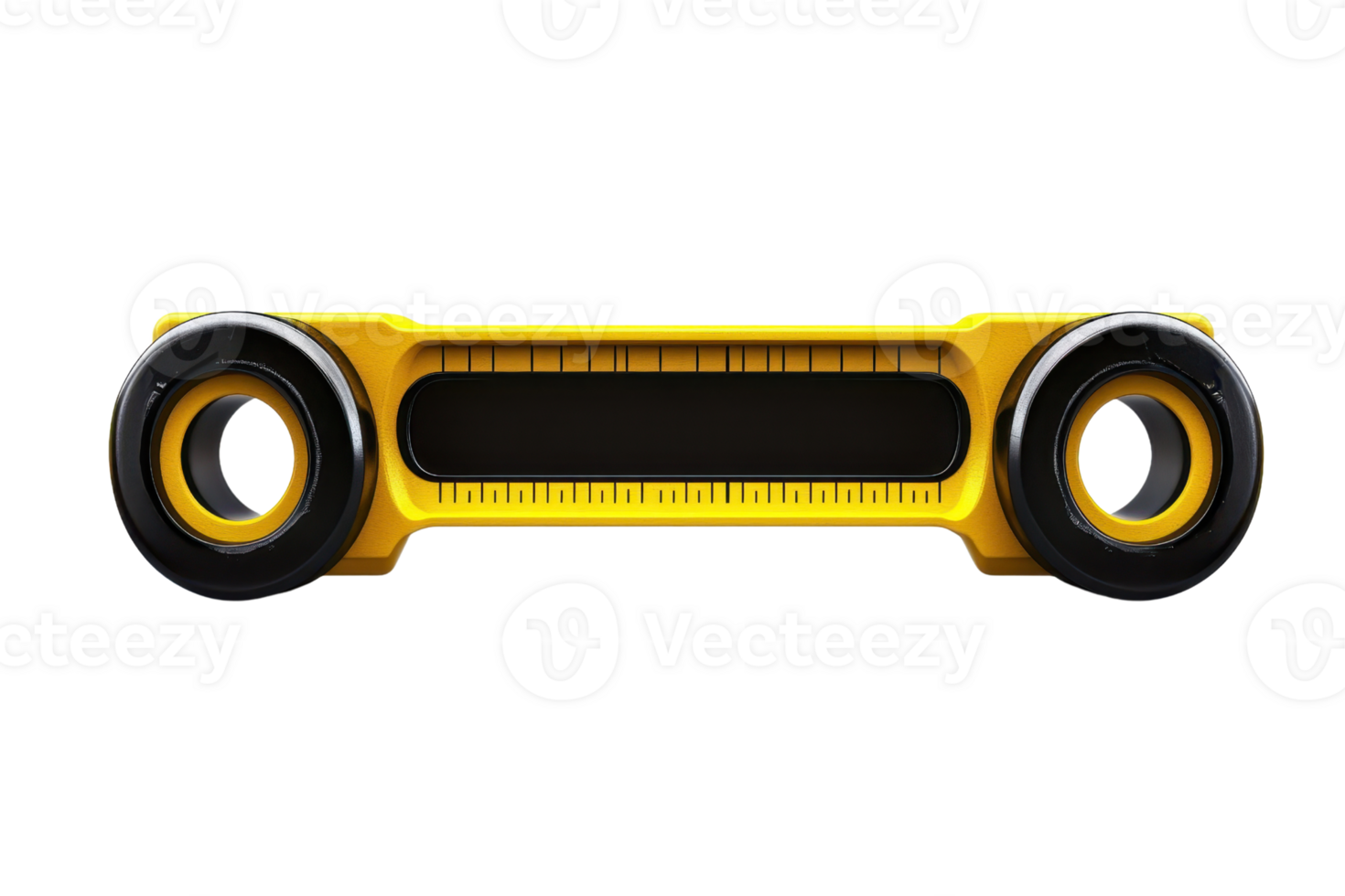 Bright yellow futuristic device with round black features, resembling a stylized mechanical component or gadget against a transparent background. png