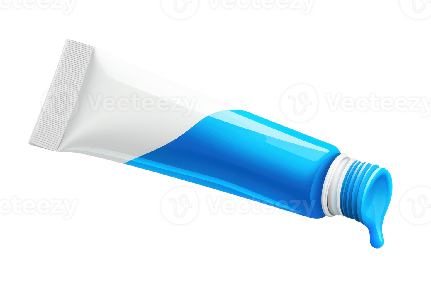 Close-up of a blue and white tube with gel pouring out, emphasizing freshness and hygiene. Perfect for healthcare or cosmetic themes. png
