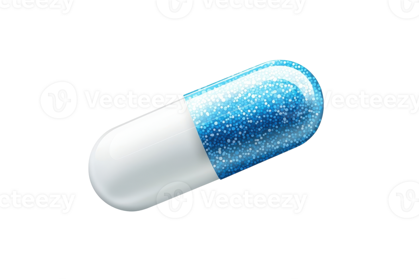 Close-up of a blue and white medication capsule on a clean transparent background. symbolizing healthcare and pharmaceutical concepts. png