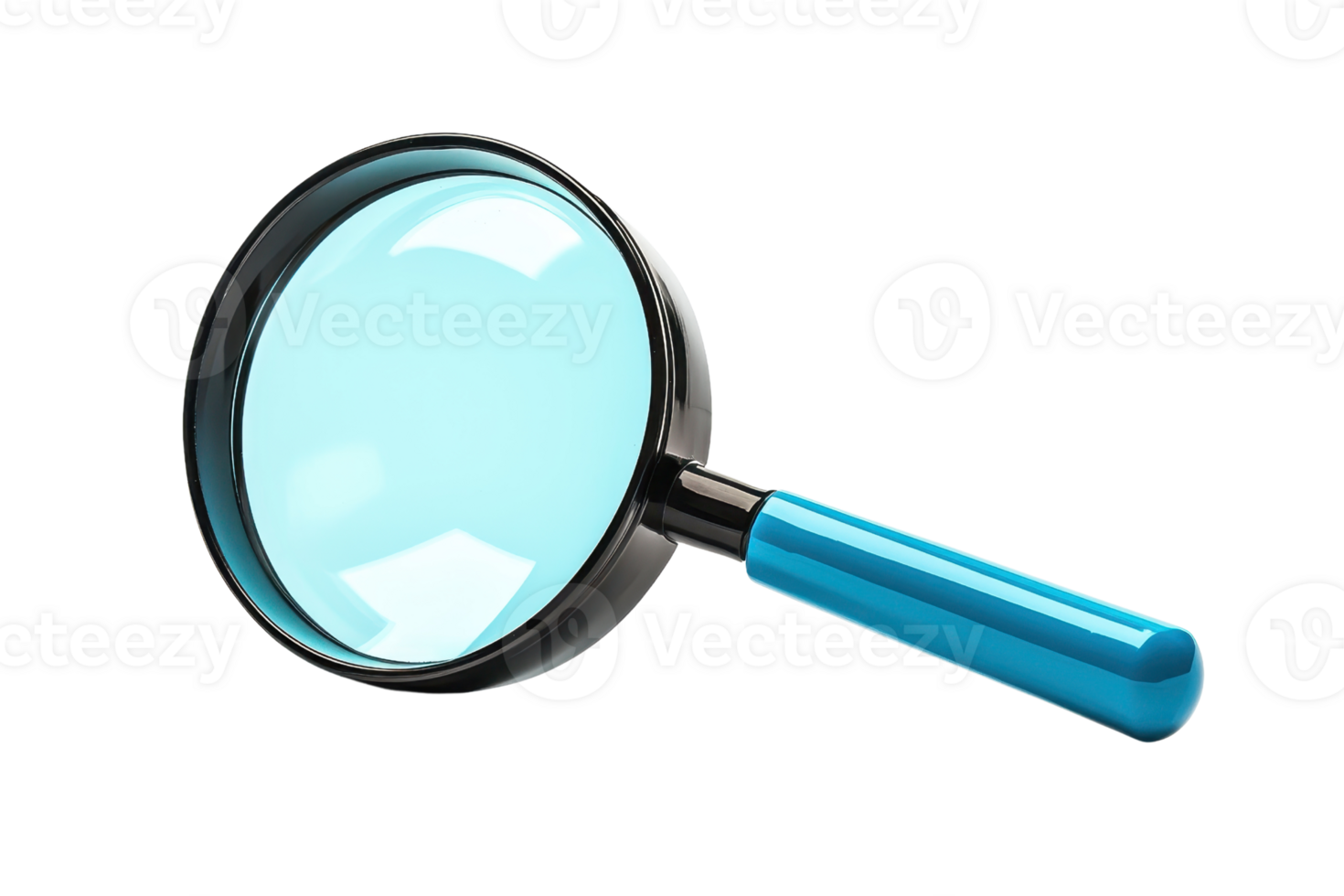 Close-up of a magnifying glass with a blue handle isolated on transparent background. symbolizing search, discovery, and investigation. png