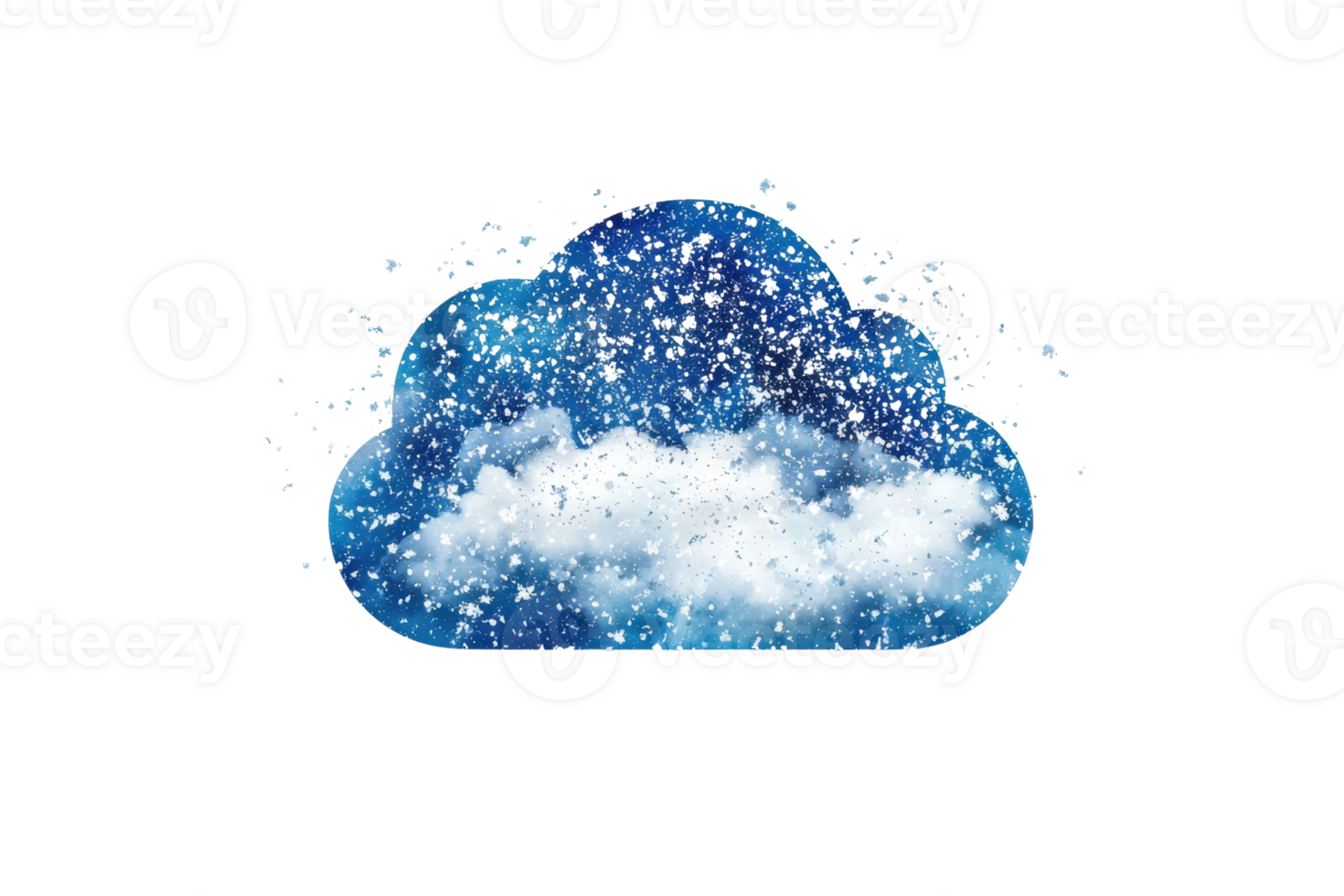 Artistic illustration of a blue cloud with a splash effect, symbolizing creativity and imagination in a dreamy atmosphere. png