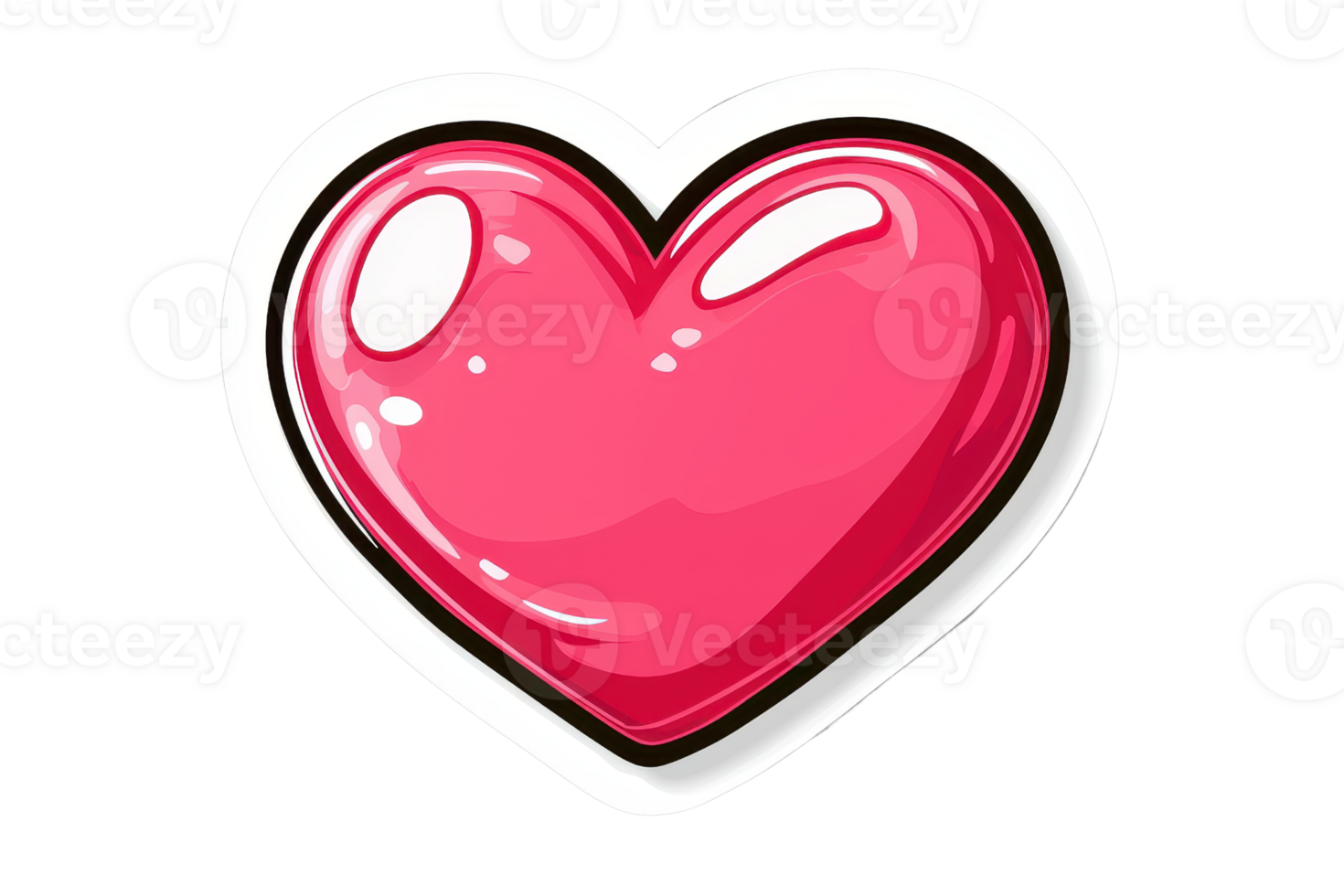 Bright pink cartoon heart illustration with a glossy finish, perfect for expressing love or romance in playful design projects. png