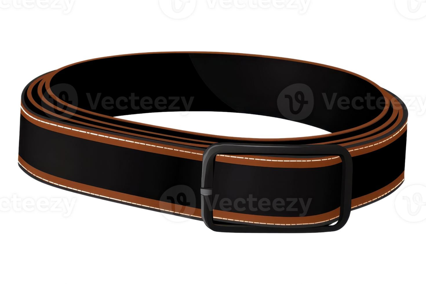 Classic black leather belt with brown edges and a rectangular buckle, perfect for formal or casual wear. High-quality accessory for men or women. png