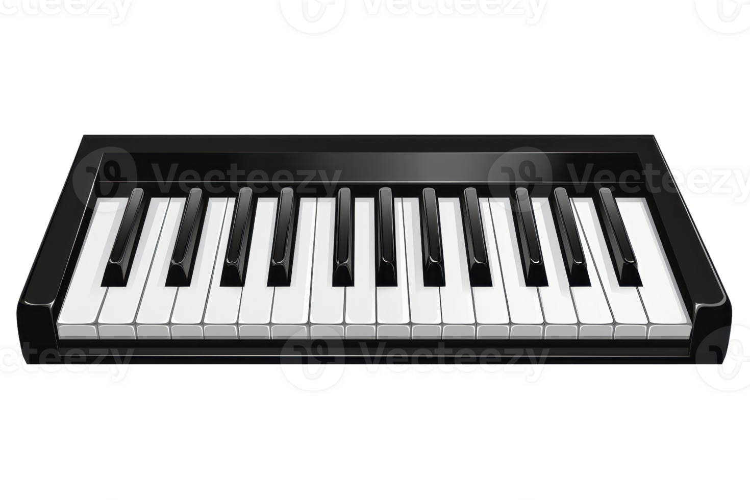 Close-up of a compact MIDI keyboard controller with black and white keys, ideal for music production and electronic compositions. png