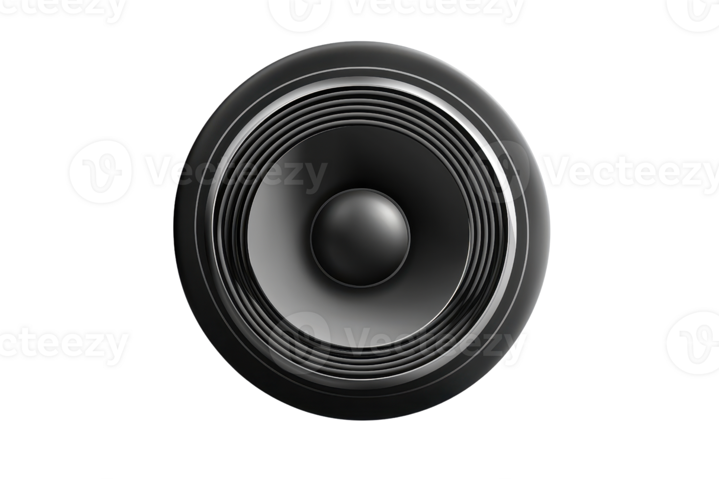 Close-up of a black speaker cone on a transparent background. showcasing modern audio technology and design. Ideal for sound and music concepts. png
