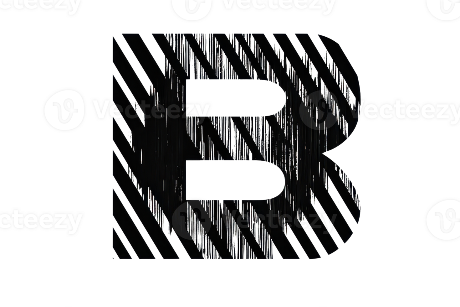 Bold black letter B on a transparent background. with diagonal striped pattern, perfect for modern design projects and typography visuals. png