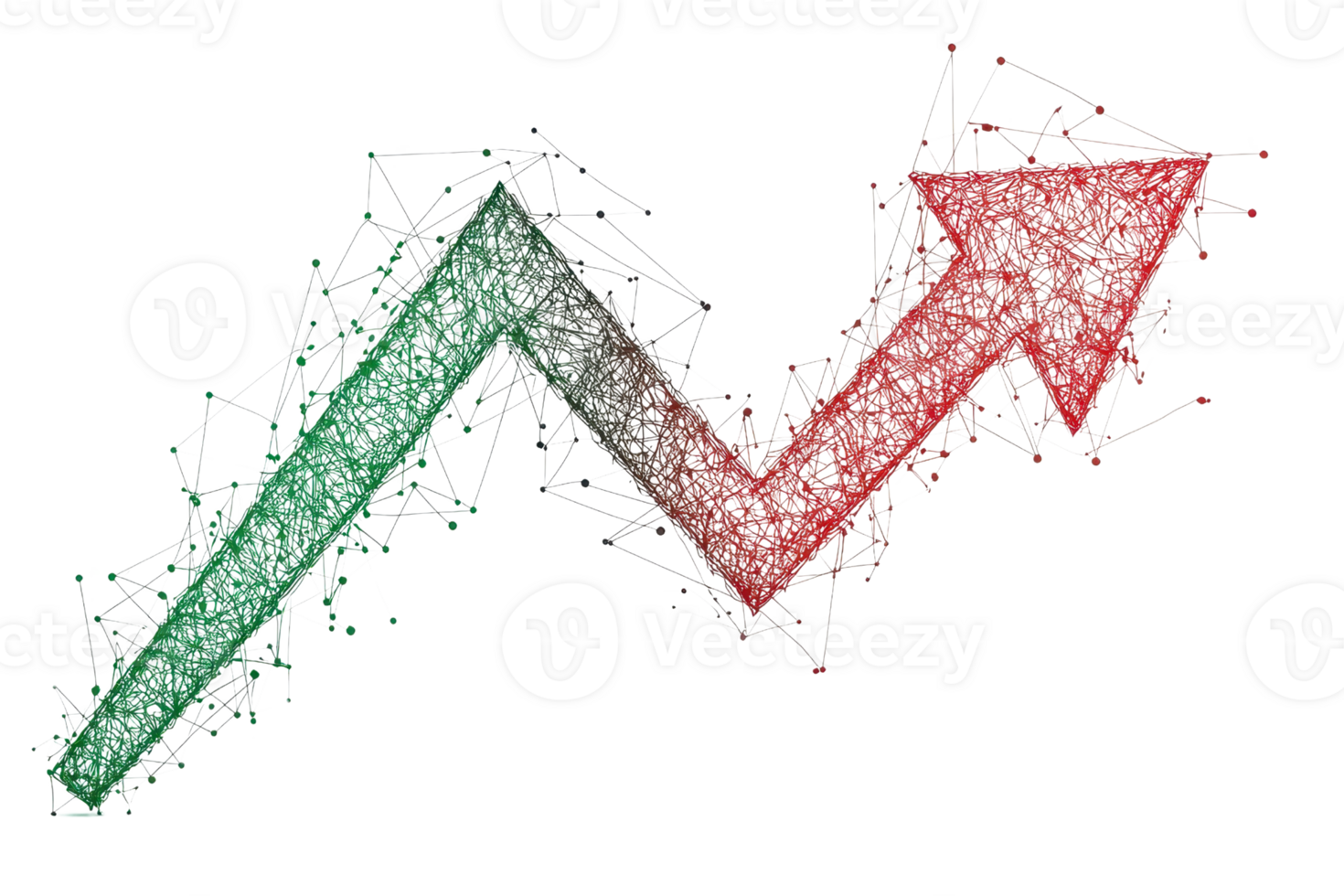 Abstract wireframe arrow depicting rising trend and growth in business and finance, symbolizing success and positive progress. png