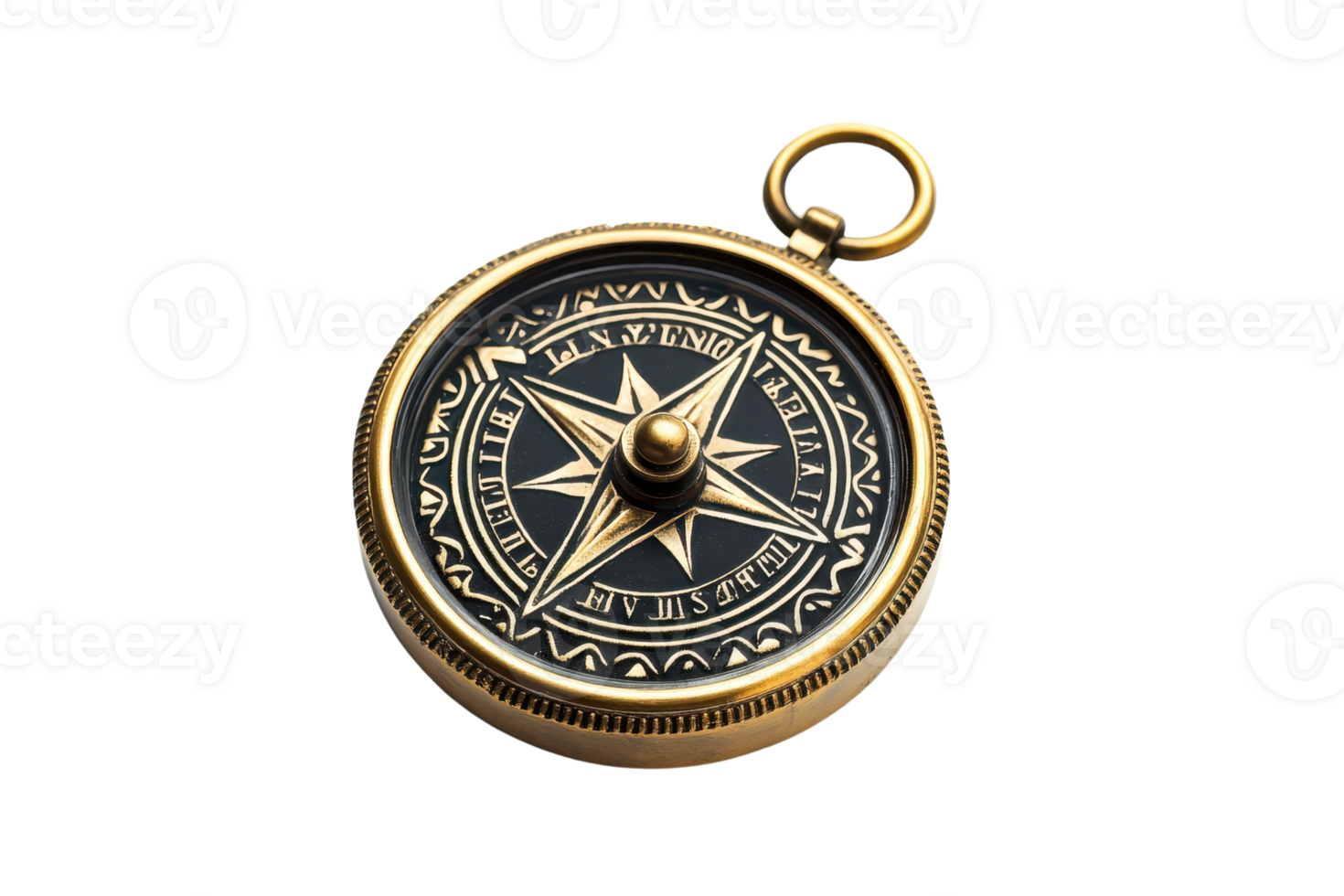 Antique brass compass with detailed engravings on a transparent background. symbolizing navigation, exploration, and adventure. Ideal for travel themes. png