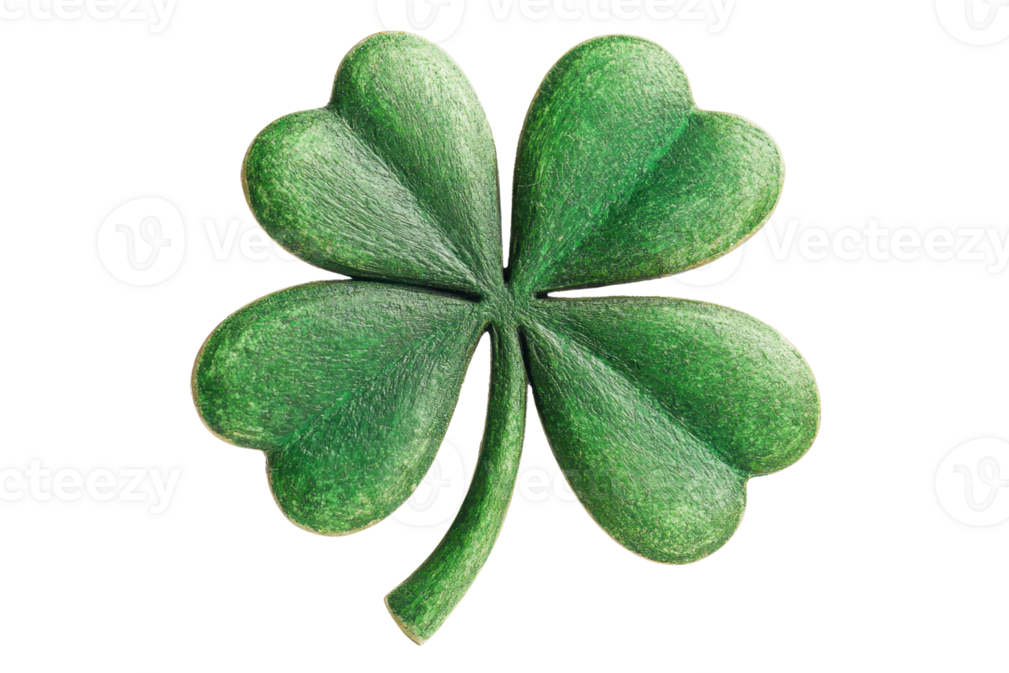 Close-up image of a green four-leaf clover symbolizing luck, fortune, and Irish tradition isolated on a transparent background. png