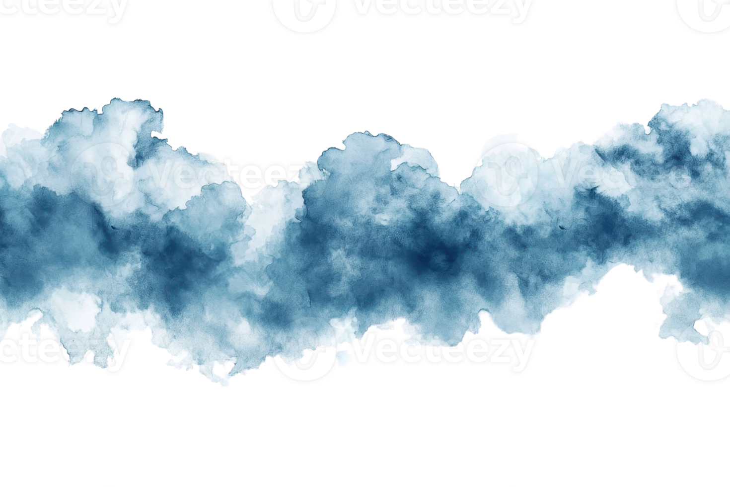 Artistic blue watercolor cloud texture on transparent background. perfect for creative design projects and abstract art inspirations. png