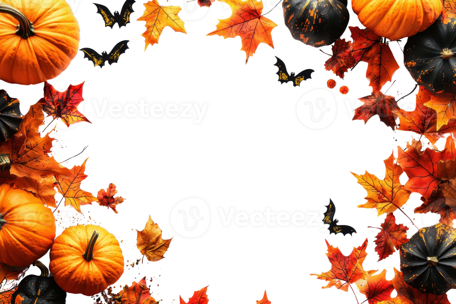 Autumn frame with vibrant pumpkins and colorful leaves, perfect for seasonal greetings, invitations, or festive decorations. png