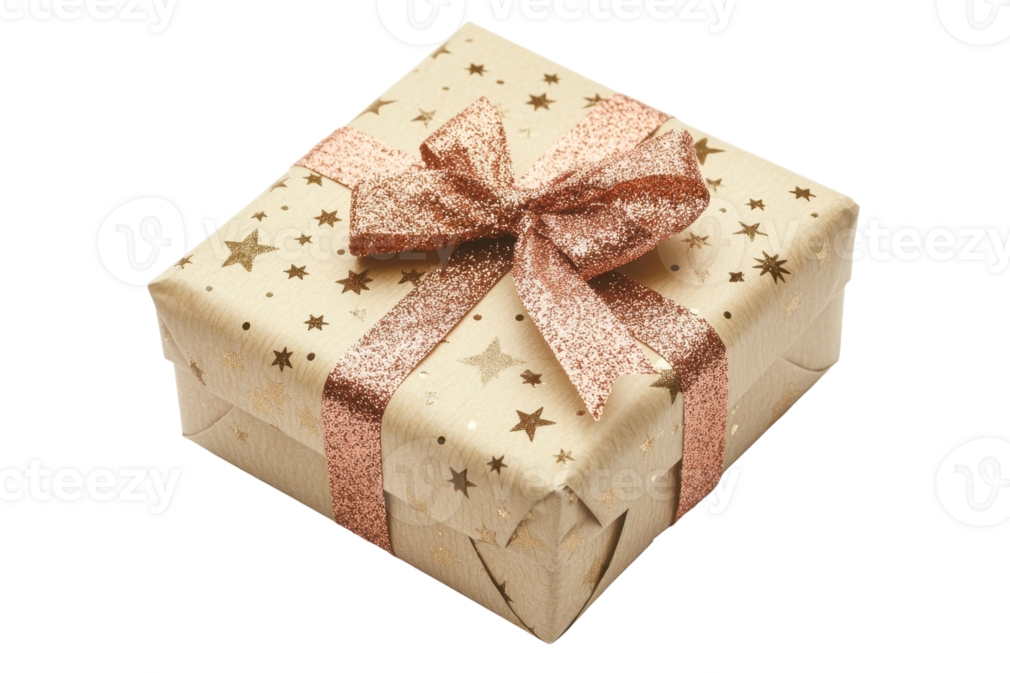 Beautifully wrapped gift box with star-patterned paper and a shiny ribbon, perfect for holidays, birthdays, or special occasions. png