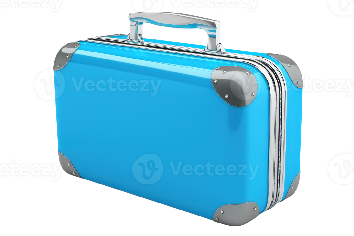 Blue suitcase with silver accents, perfect for travel and business trips. Durable, stylish, and ideal for vacations or business use. png