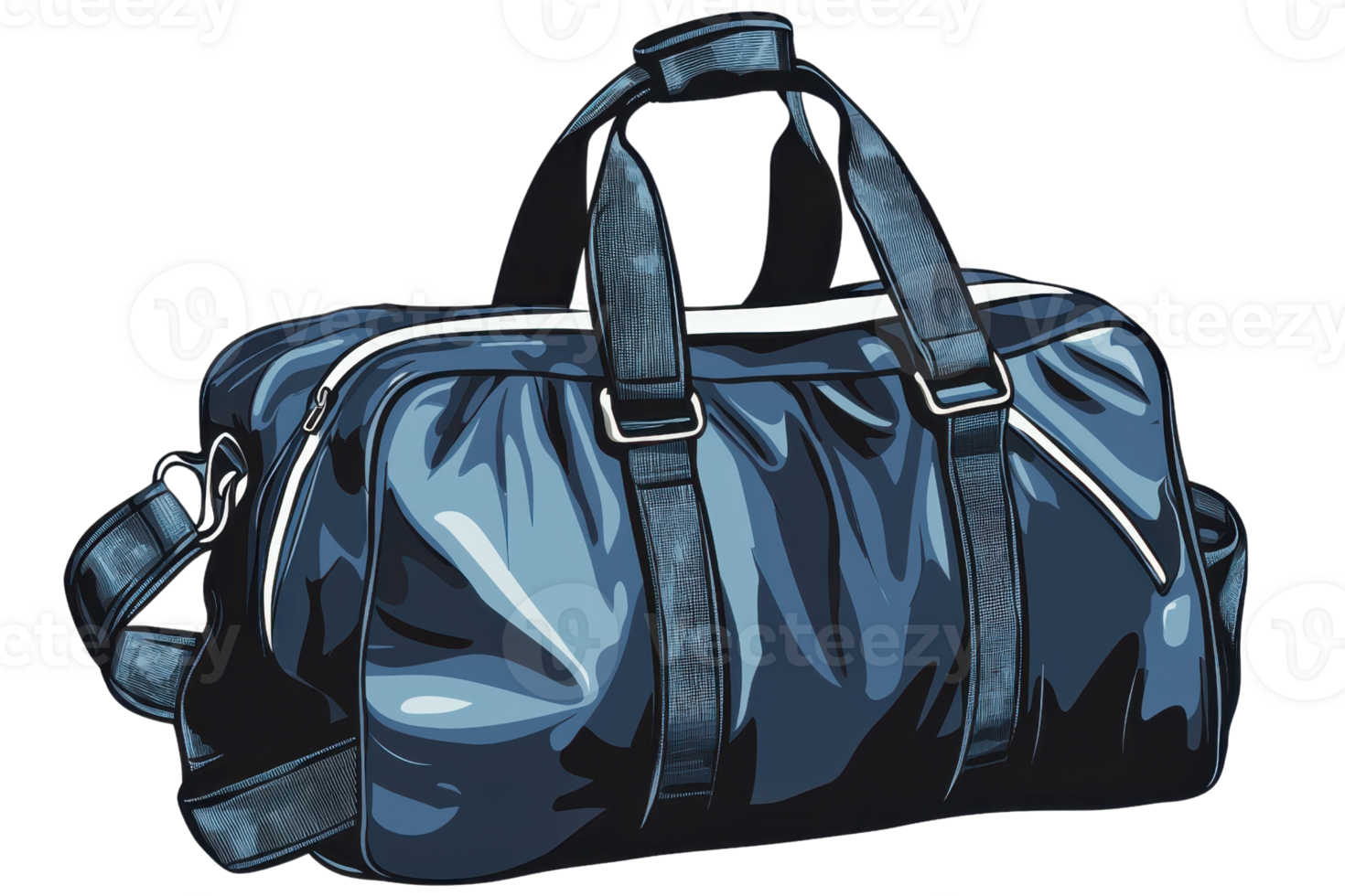 Blue travel duffle bag with adjustable straps and zip closure, perfect for gym or weekend trips, isolated on transparent background. png