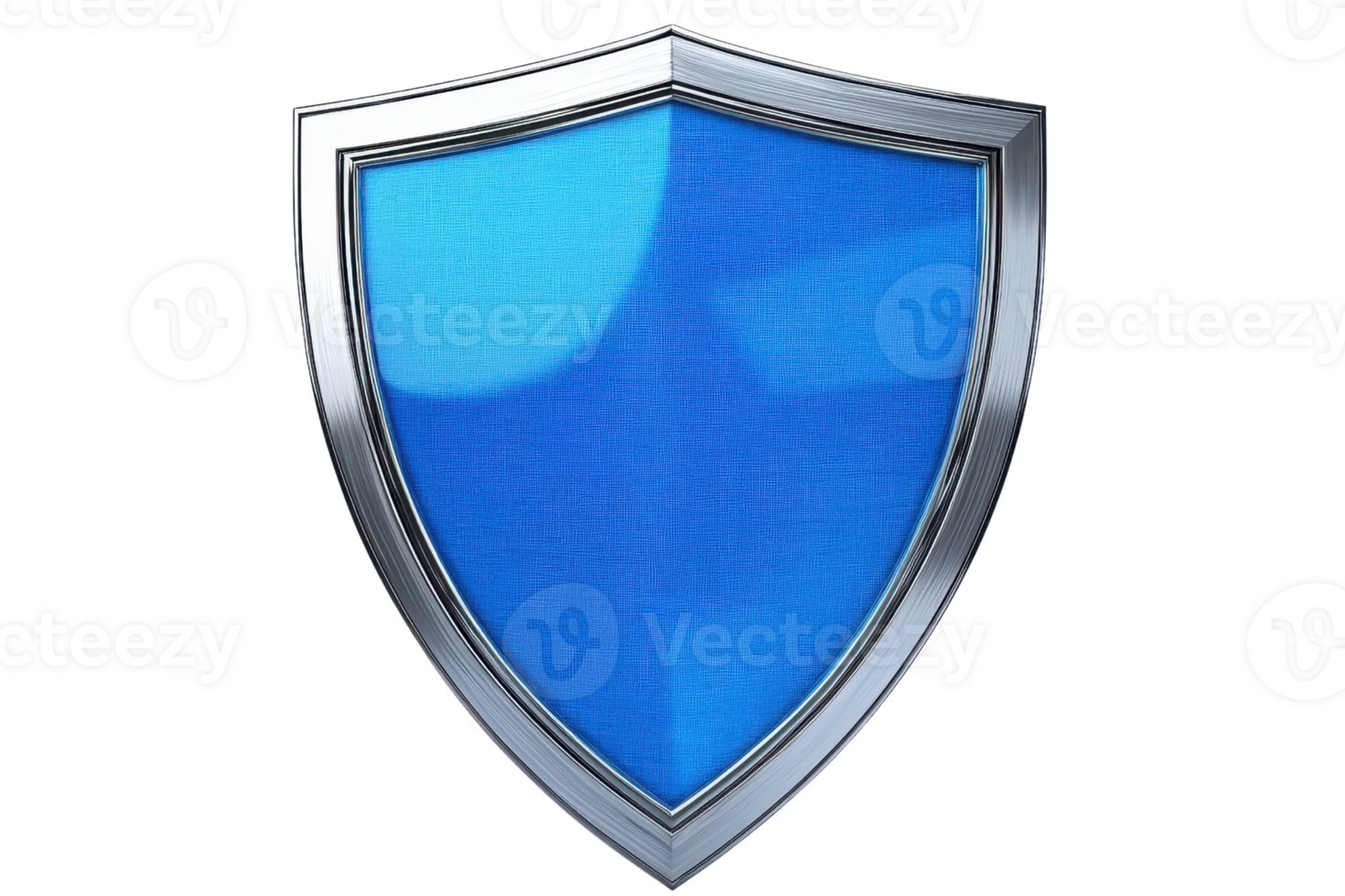 Blue shield with a metallic border symbolizing protection, security, and defense on a transparent background. Ideal for cybersecurity themes. png