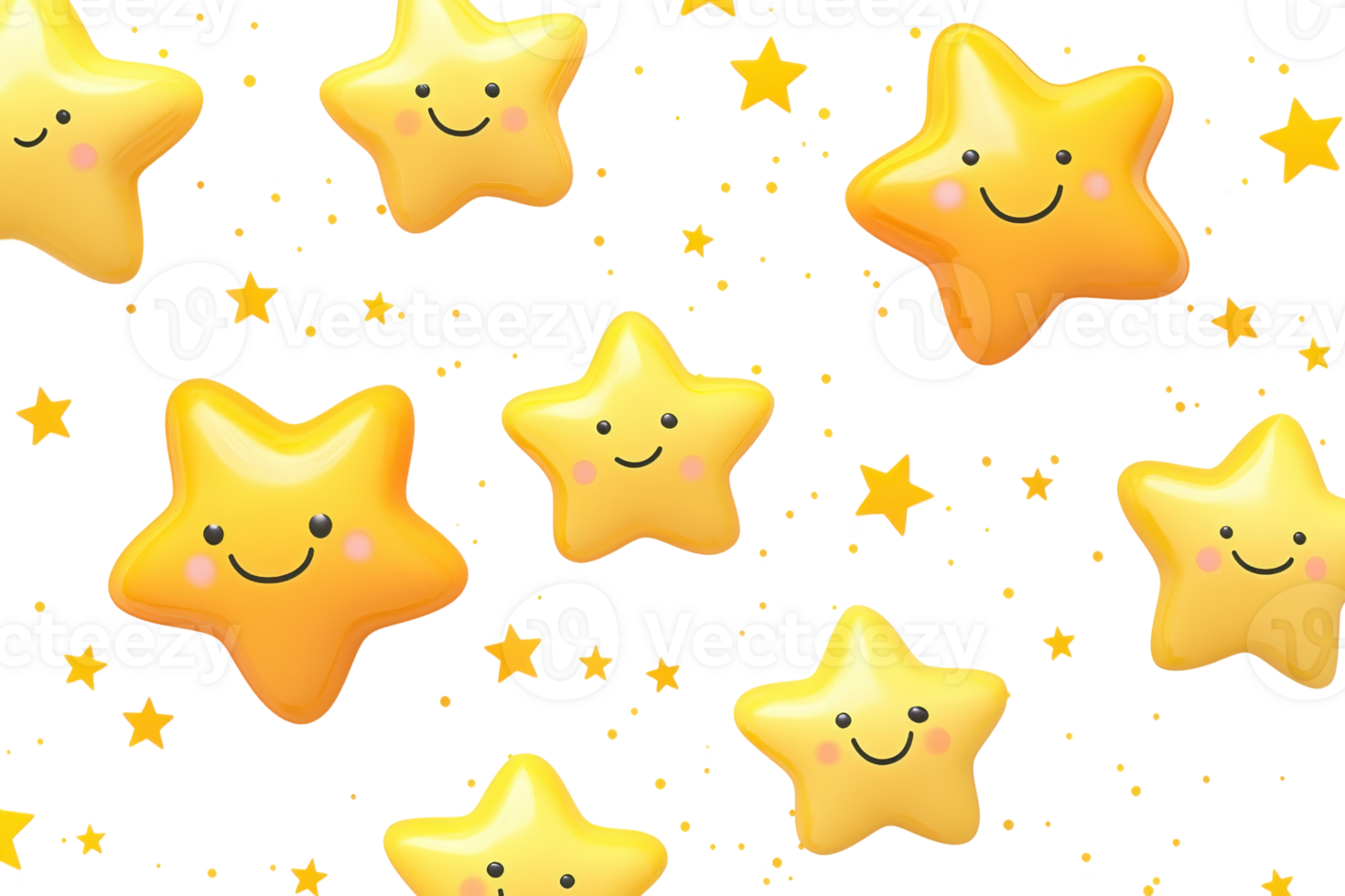 Cheerful cartoon stars with smiling faces on a transparent background. creating a playful and whimsical celestial pattern, perfect for kids' designs. png