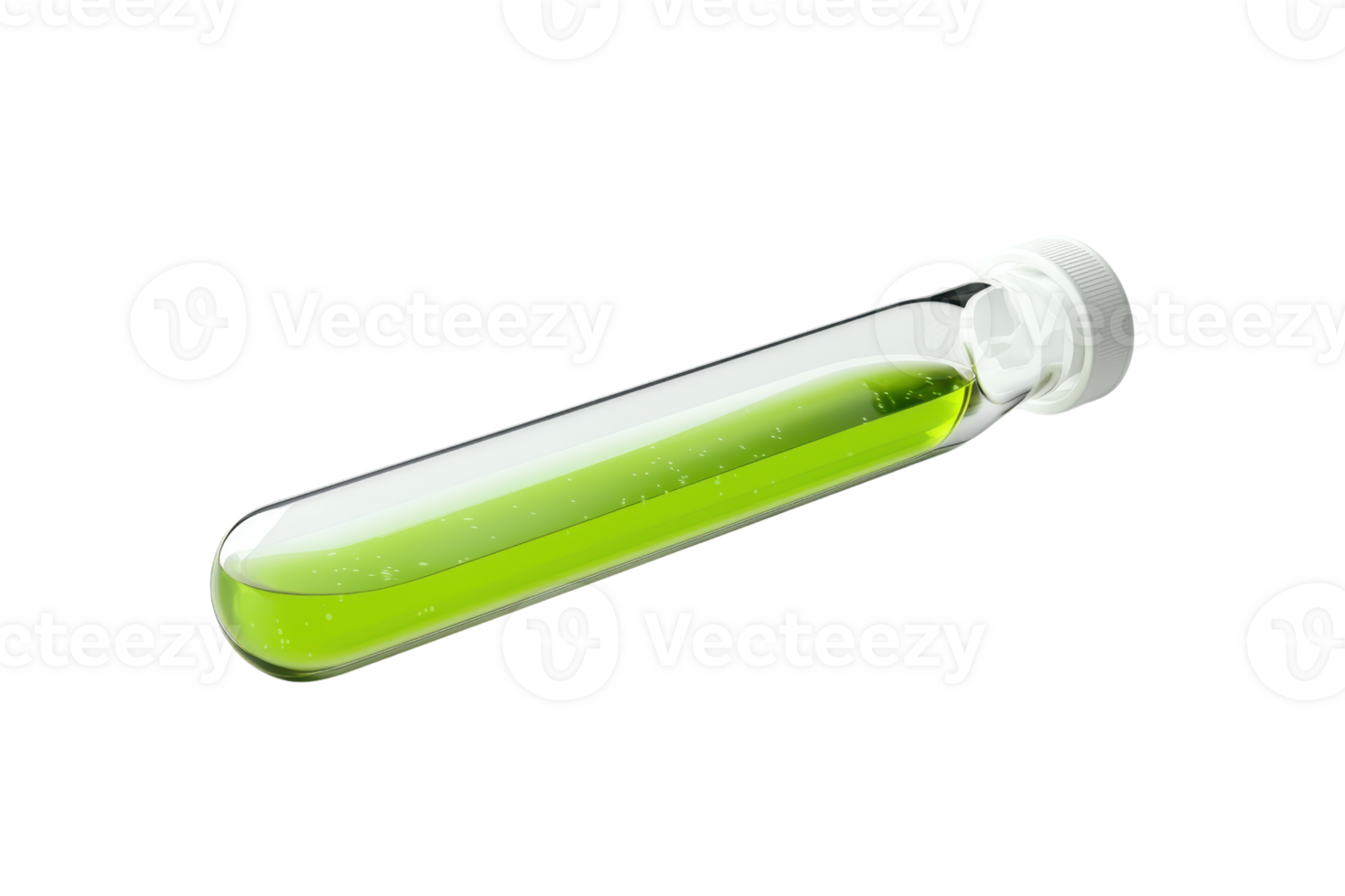 Close-up of a test tube filled with vibrant green liquid, isolated on a transparent background. Ideal for science or laboratory-themed projects. png