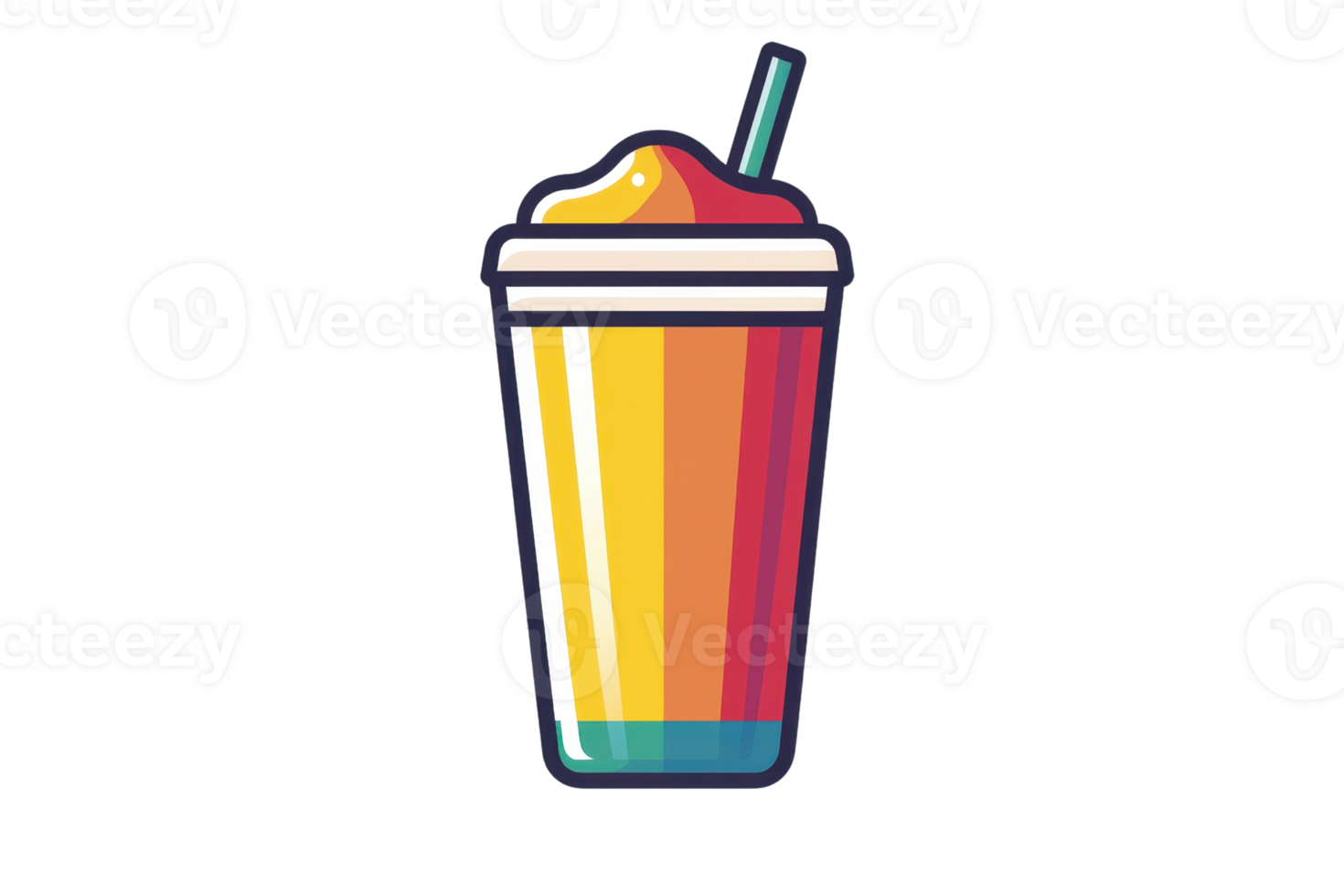 Colorful cartoon illustration of a refreshing smoothie with a straw, vibrant and appealing for beverage or summer-themed designs. png