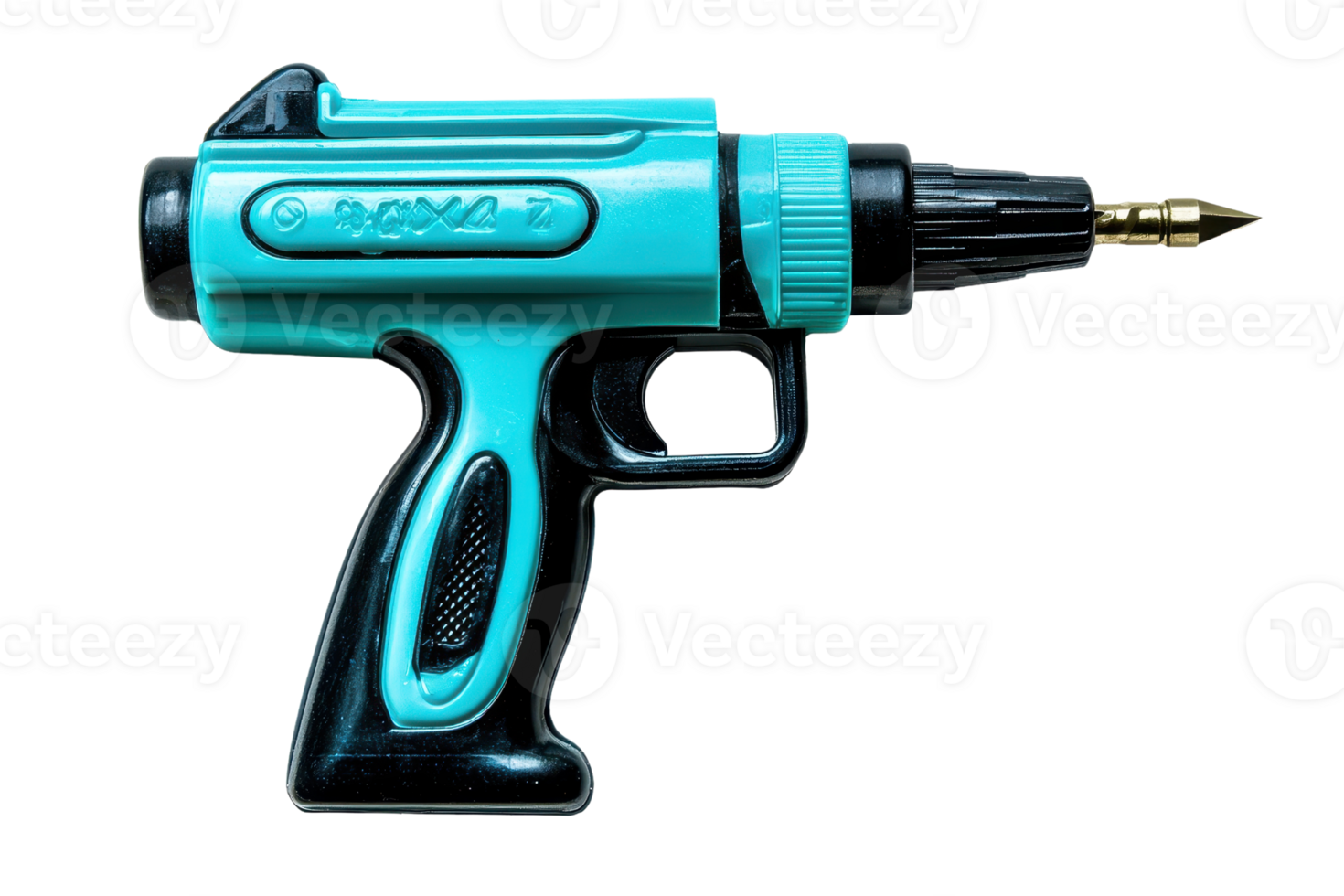 Close-up of a cyan and black caulking gun with a modern design, isolated on transparent background. used for sealing and home renovation projects. png