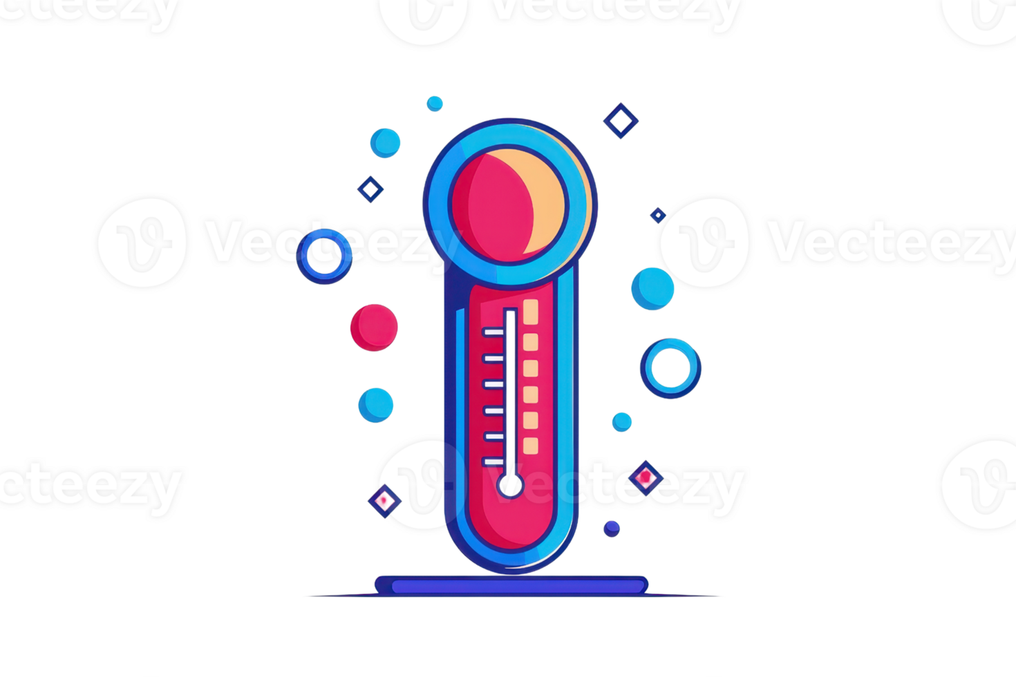 Colorful abstract thermometer illustration with geometric shapes, depicting temperature and measurement in a modern, artistic style. png