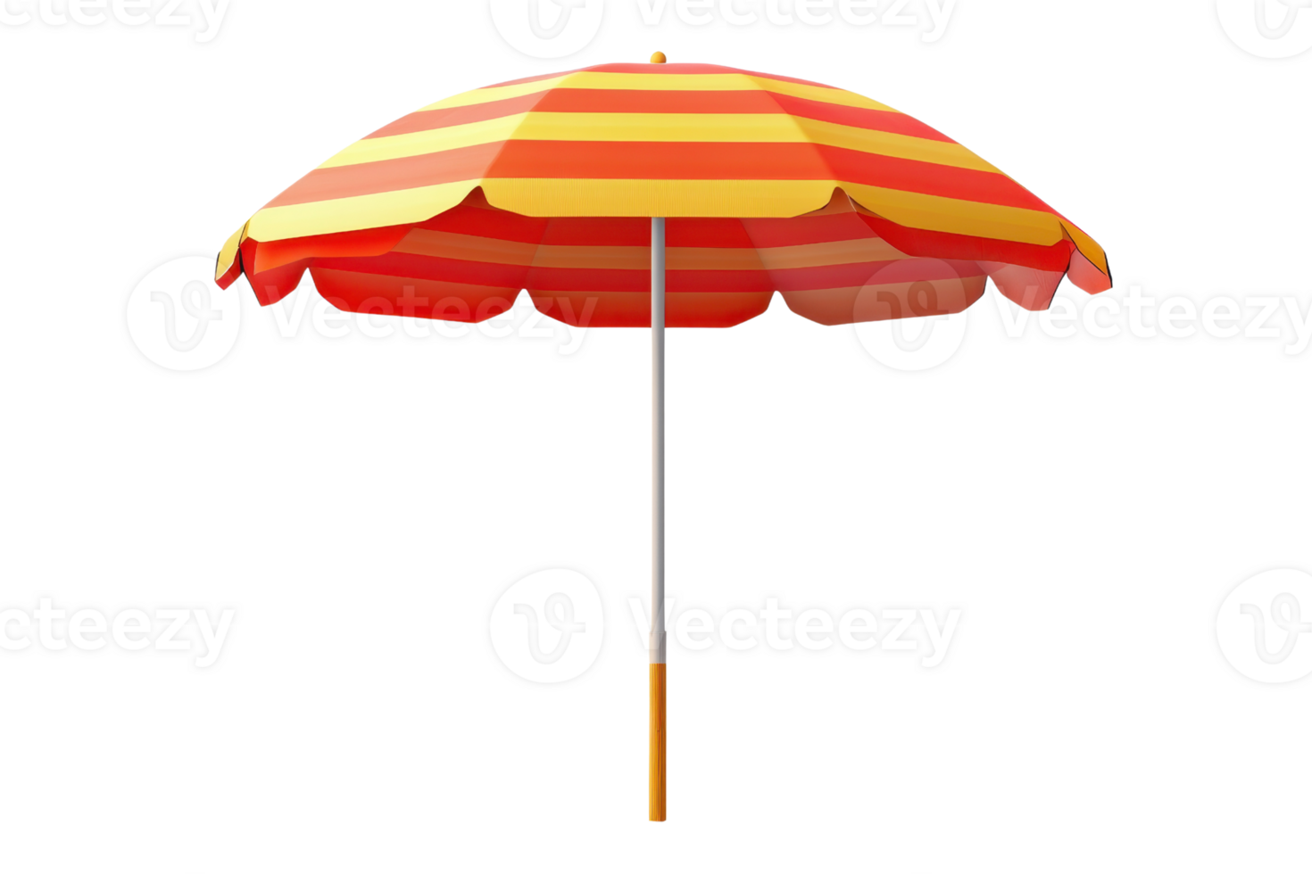 Colorful beach umbrella with orange and red stripes, providing shade and style for a perfect sunny day at the beach. png