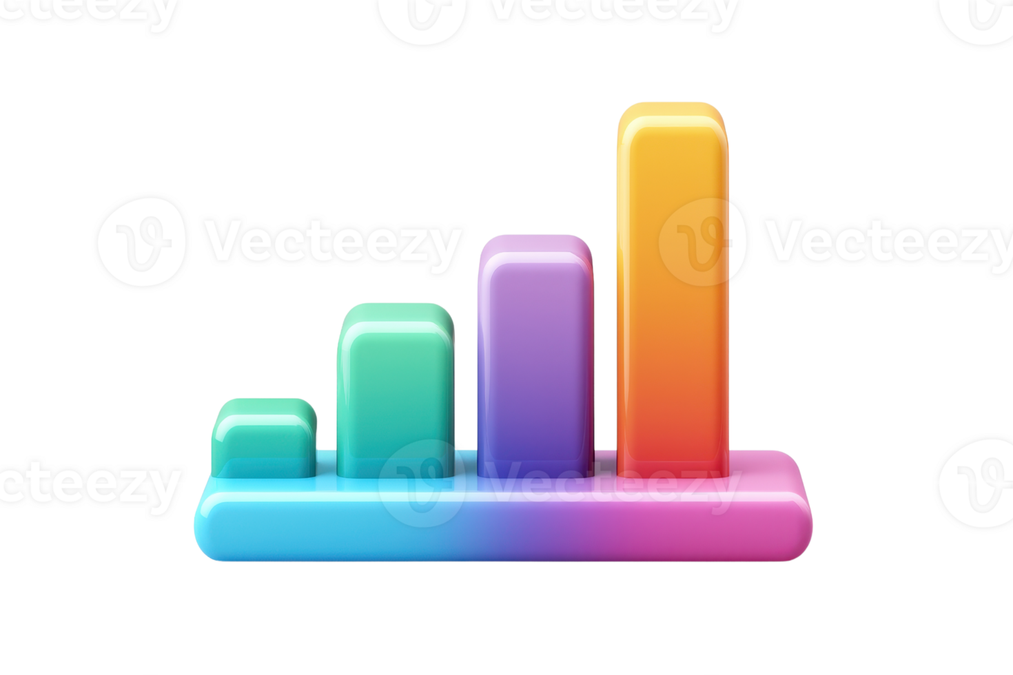 Colorful 3D bar graph illustration representing data visualization, analytics, and business growth on a transparent background. png