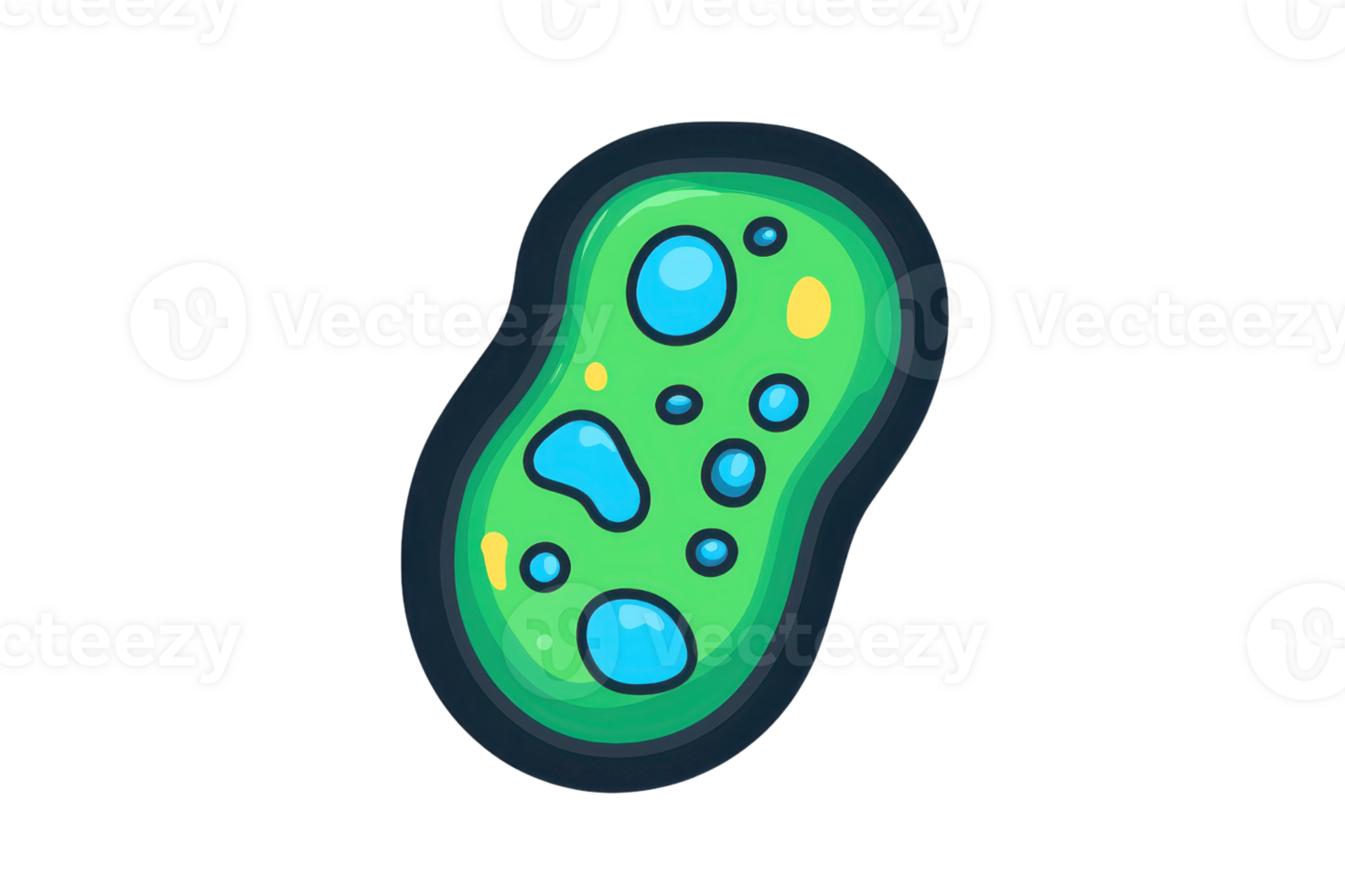 Colorful abstract microscopic illustration of a single cell organism with vibrant shapes and textures, representing biology and microbiology. png