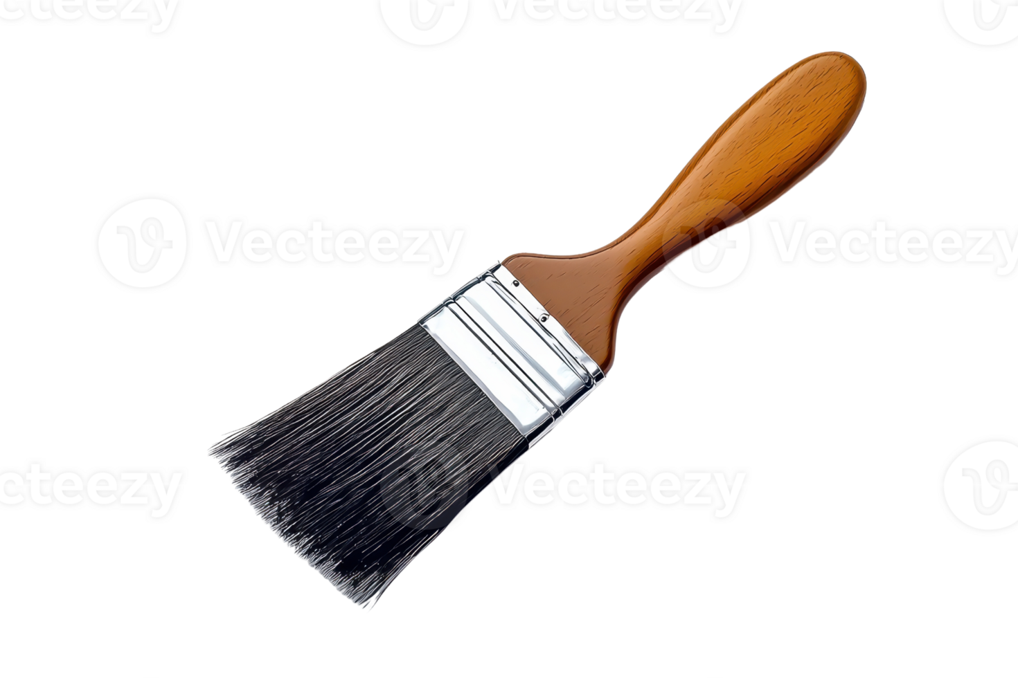 Close-up of a wooden-handled paintbrush isolated on white, highlighting black bristles and metal ferrule. Ideal for art and DIY projects. png