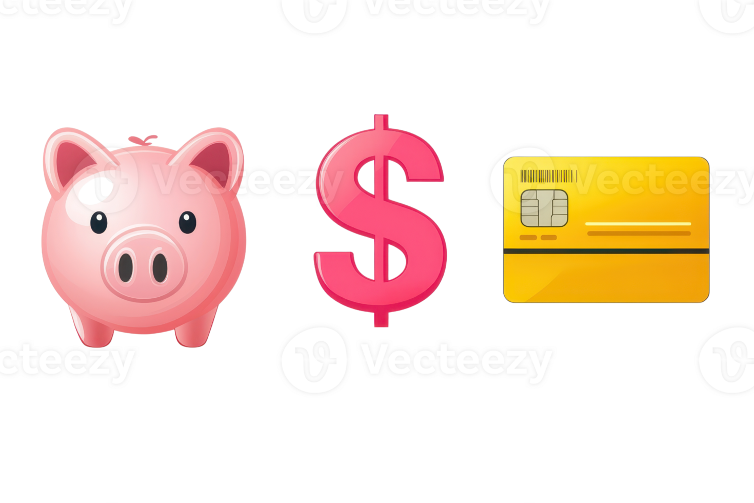 Colorful illustration of a piggy bank, dollar sign, and credit card symbolizing personal finance, savings, and smart money management. png