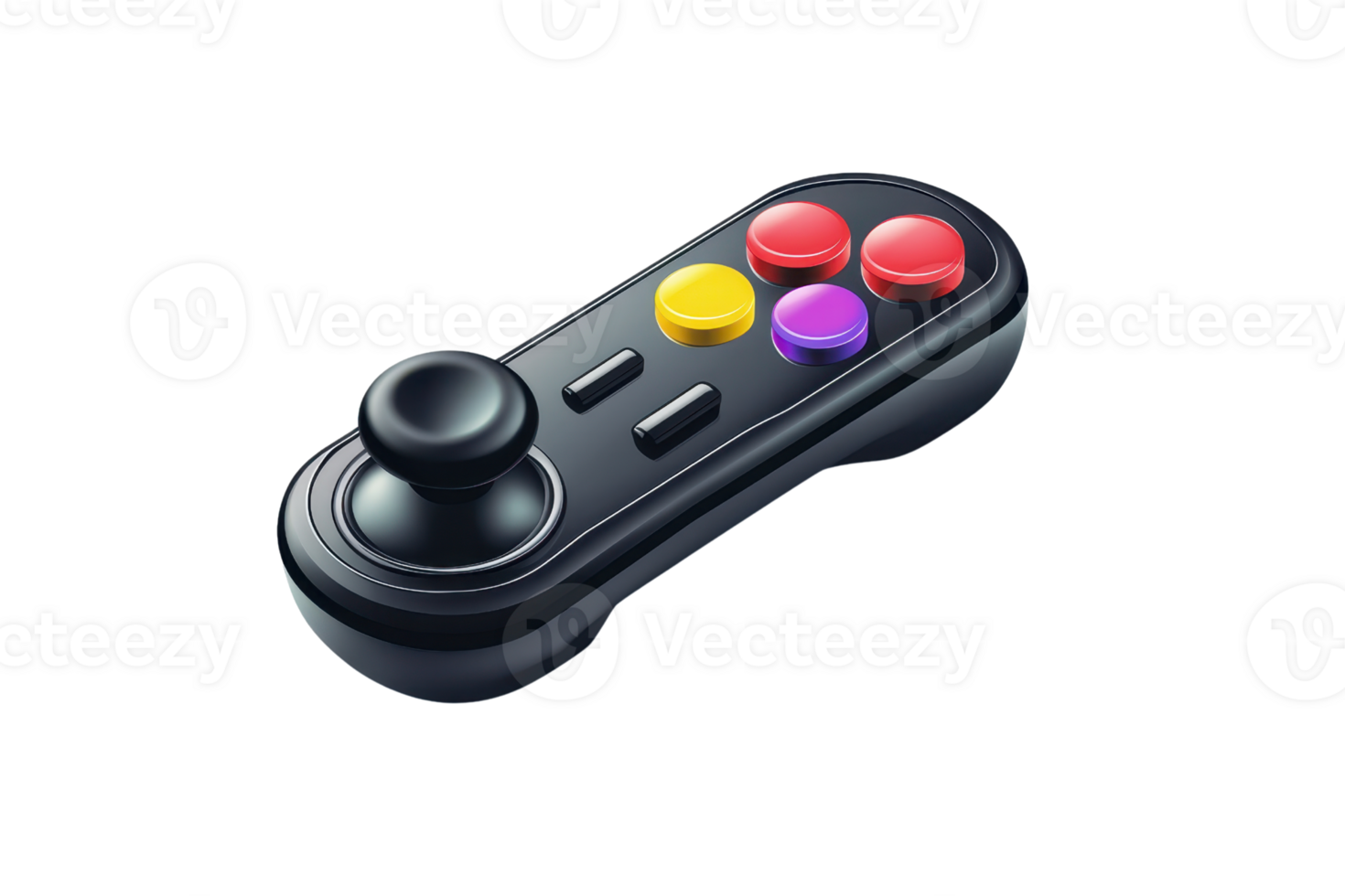 Colorful retro game controller with joystick and vibrant buttons. Perfect for classic gaming enthusiasts and nostalgia-themed designs. png