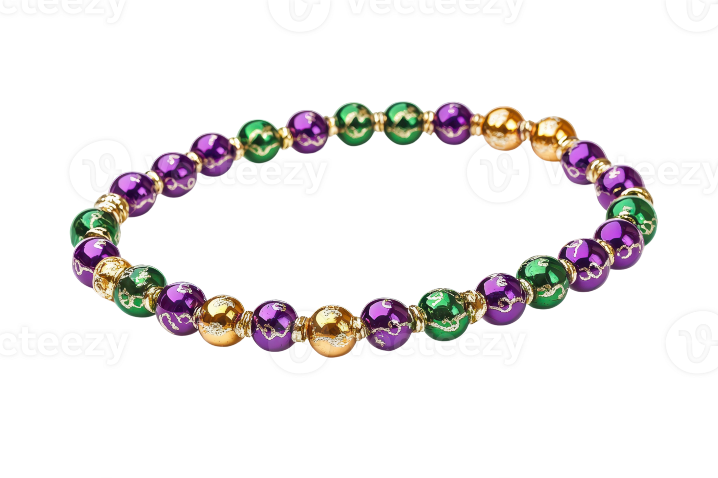 Colorful bracelet with vibrant beads in purple, green, and gold celebrating festive and cultural themes, ideal for fashion and decoration. png