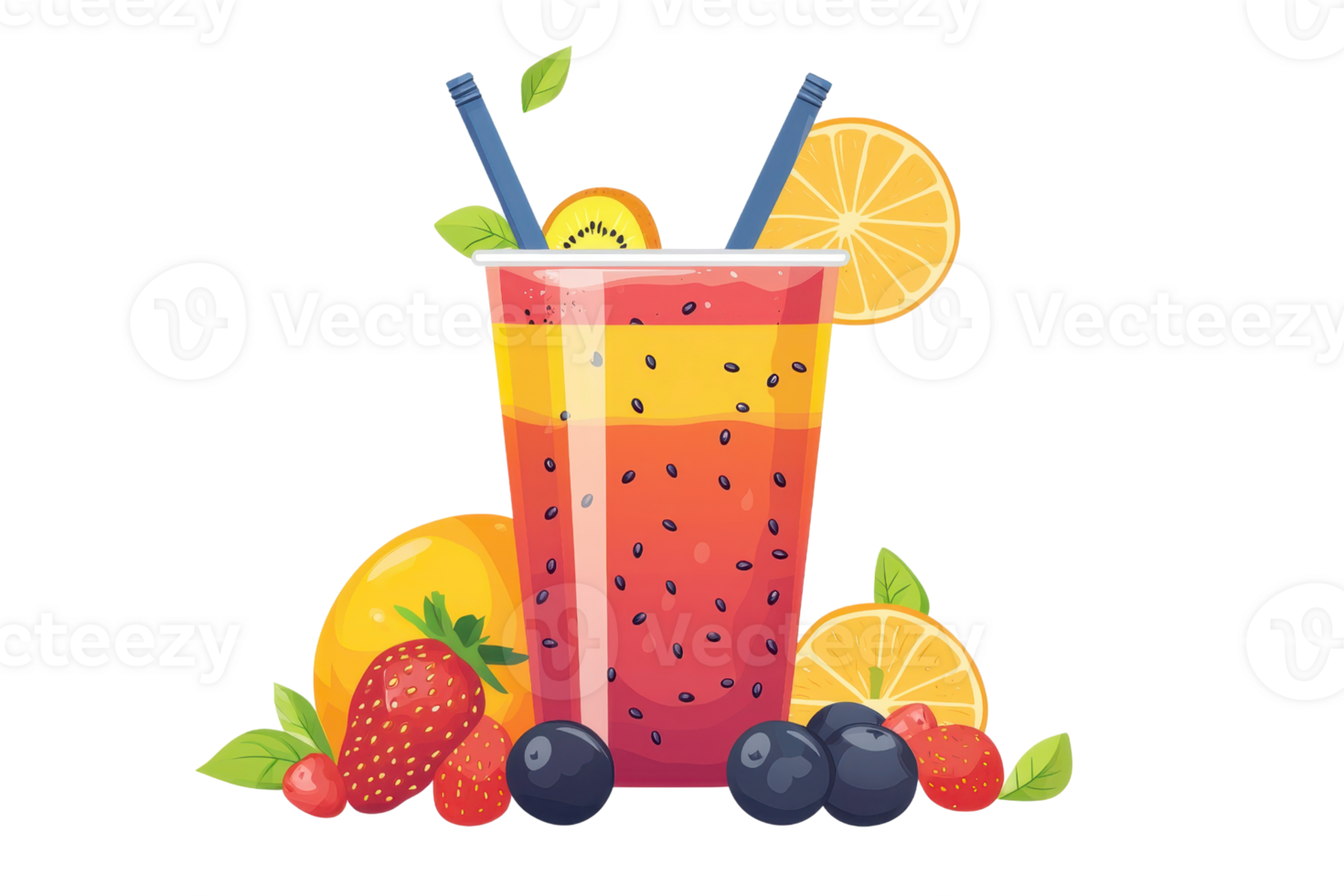 Colorful fruity drink with berries and citrus slices, offering a refreshing summer vibe. Perfect for beverage-themed designs. png