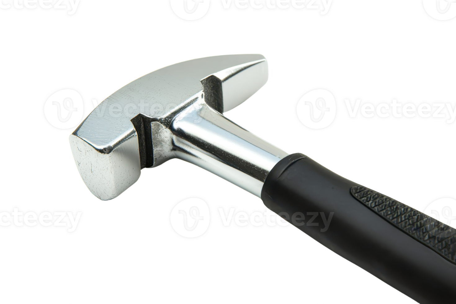 Close-up of a shiny, metallic hammer with a black handle isolated on a transparent background. perfect for construction and DIY projects. png