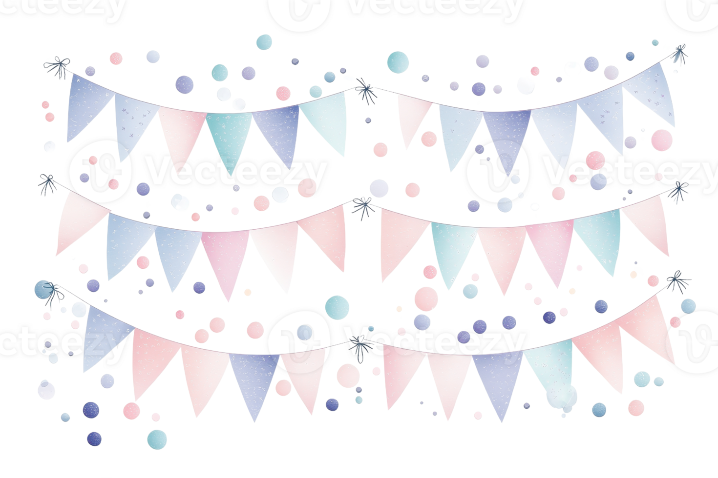 Colorful pastel bunting and confetti creating a festive and whimsical atmosphere, perfect for celebrations and joyful events. png