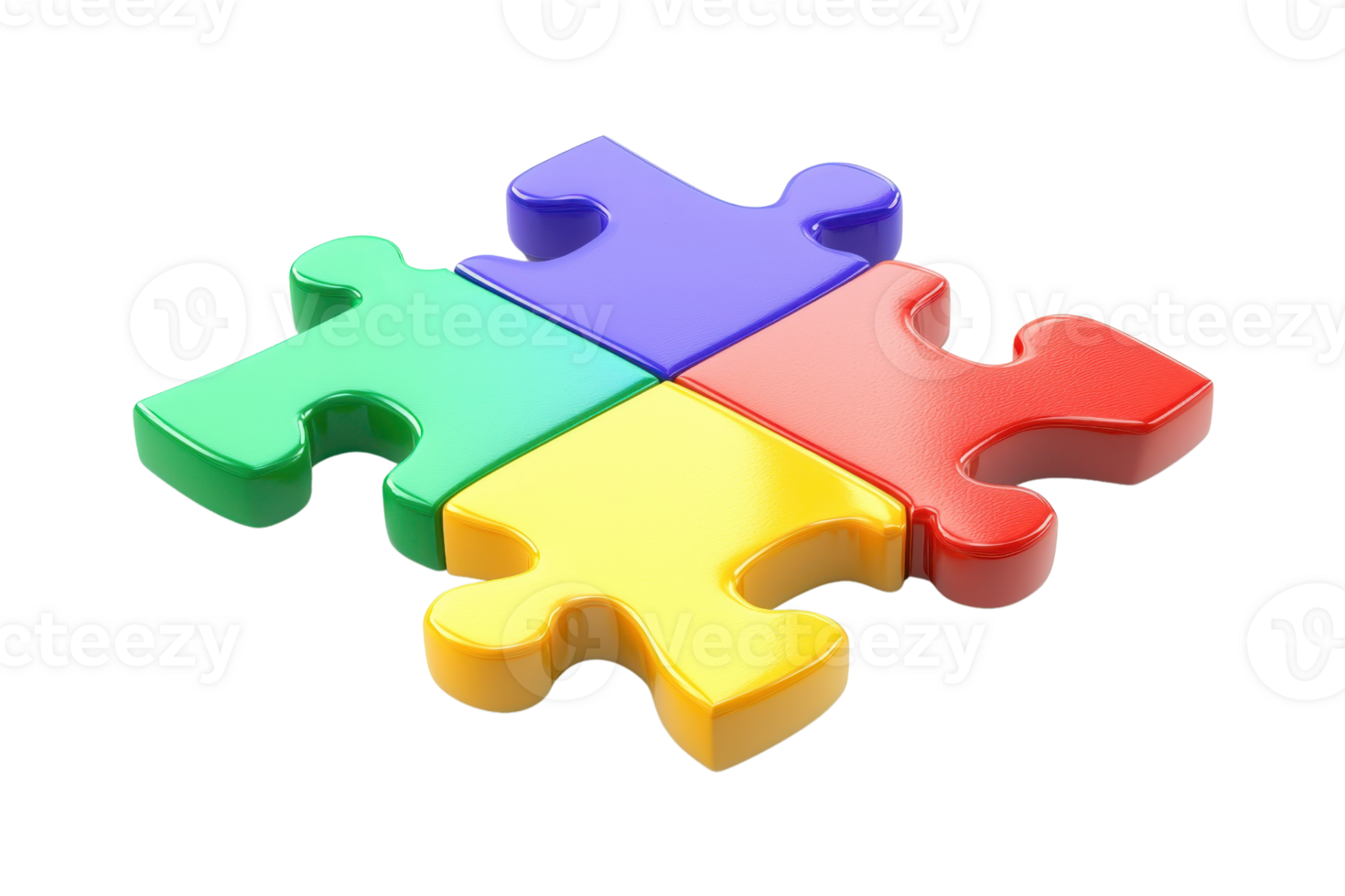 Colorful 3D puzzle pieces interlocked, symbolizing teamwork and cooperation. Perfect for illustrating unity and problem-solving concepts. png