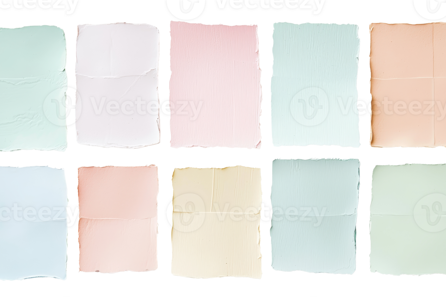 Collection of pastel-colored textured paper sheets arranged in a grid, showcasing soft hues ideal for backgrounds or creative projects. png