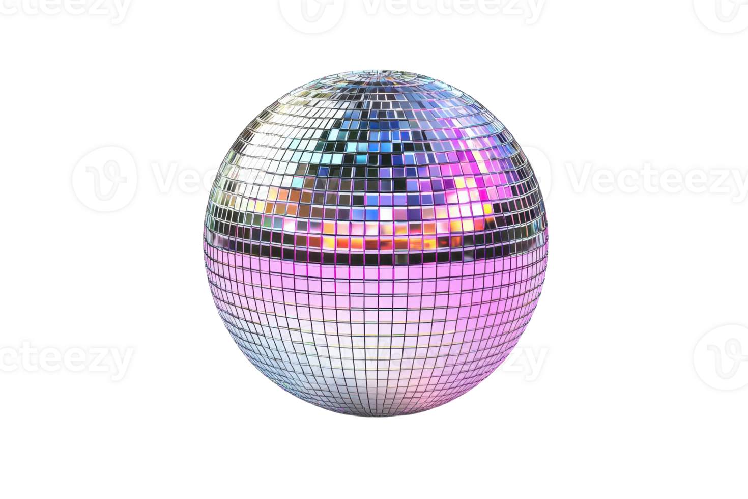 Colorful disco ball with reflective tiles creating a vibrant and dynamic light pattern, perfect for party and dance club themes. png