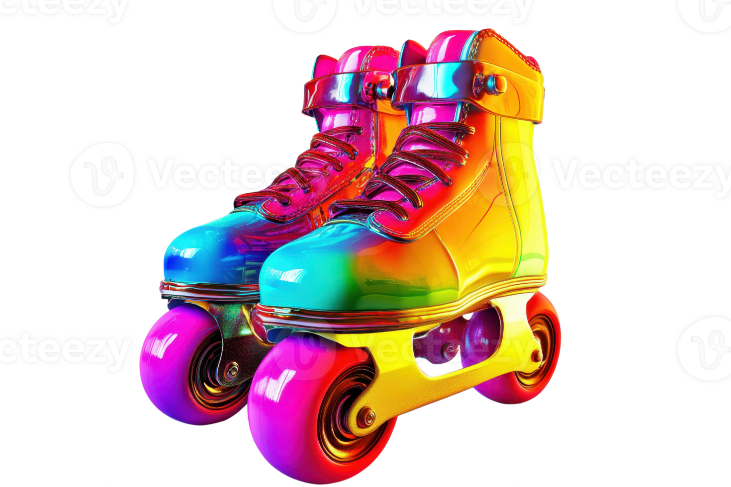 Colorful retro roller skates with vibrant design and shiny finish, perfect for artistic and recreational skating adventures. png