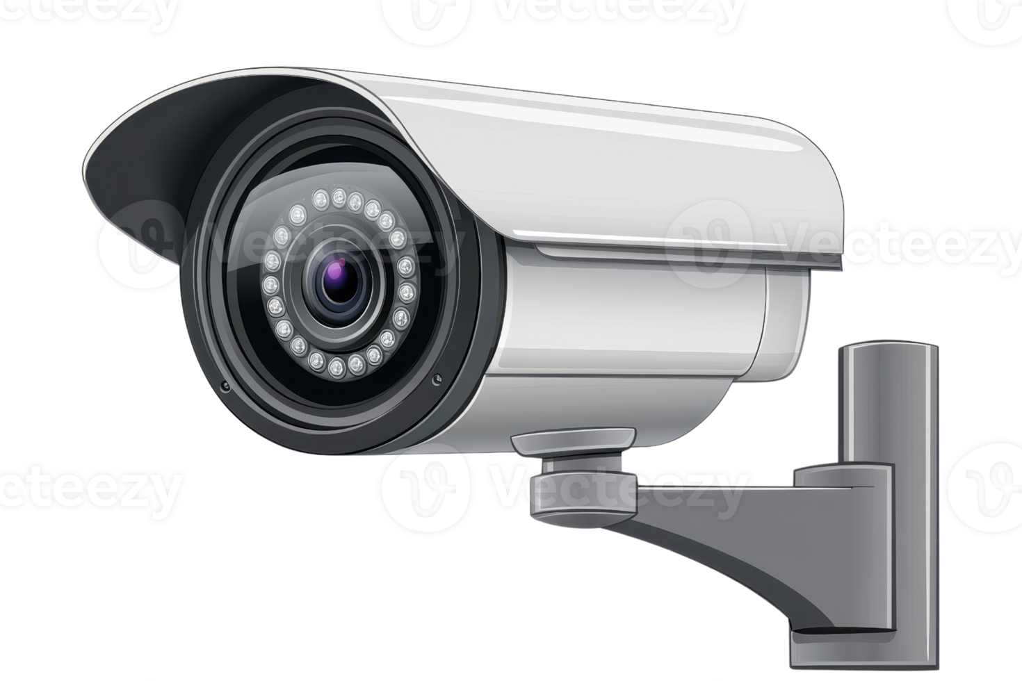 Close-up of a modern security camera mounted on a wall, featuring advanced technology for monitoring and surveillance in various environments. png