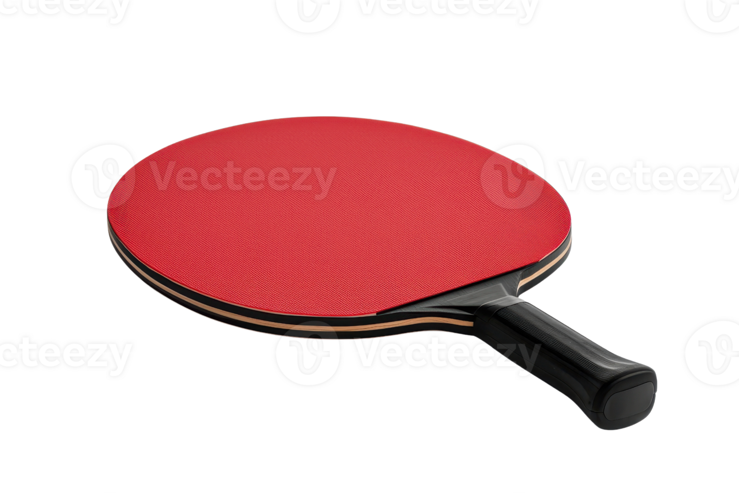 Close-up of a red and black table tennis paddle isolated on a transparent background. showcasing its sleek design and rubber texture. png
