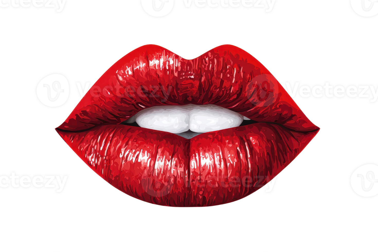 Close-up of glamorous red lips with a seductive shine and gentle bite, capturing a moment of bold beauty and expression. png
