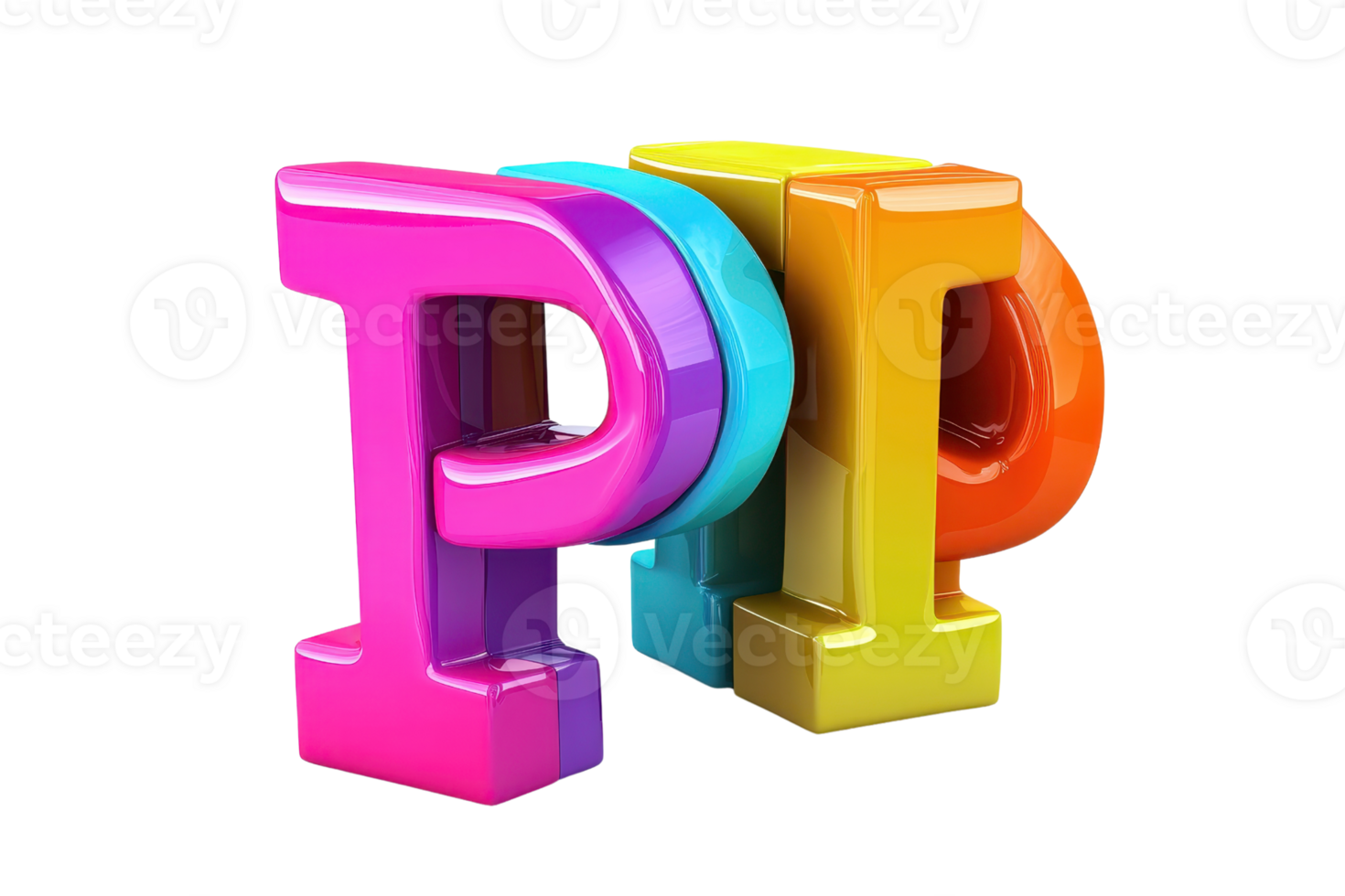 Colorful 3D letter sculpture spelling 'POP', featuring bright hues and reflective surfaces against a simple background, ideal for design use. png