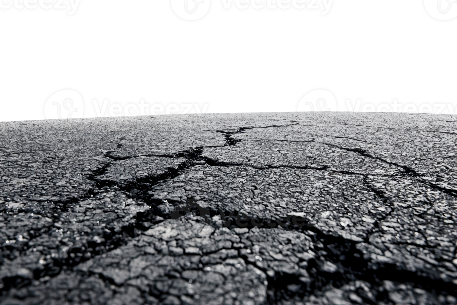 Close-up of cracked asphalt surface, symbolizing deterioration, damage, and imperfection in urban environments. Perfect for backgrounds or themes. png