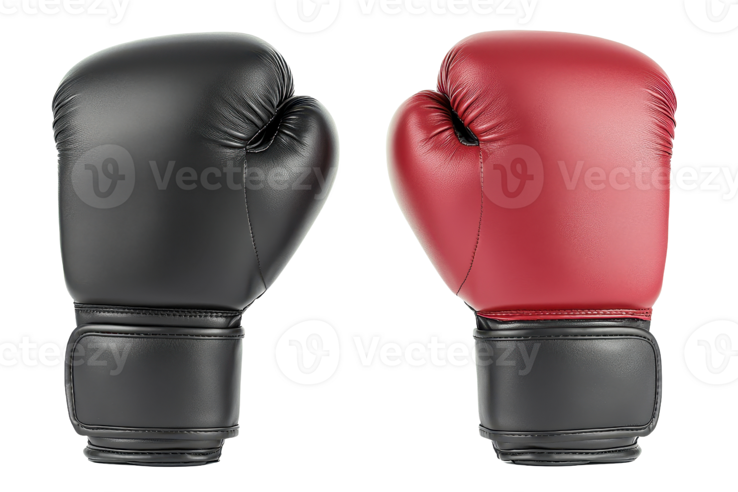 Close-up of a pair of contrasting boxing gloves, one black and one red, symbolizing competition and sportsmanship in a transparent background. png