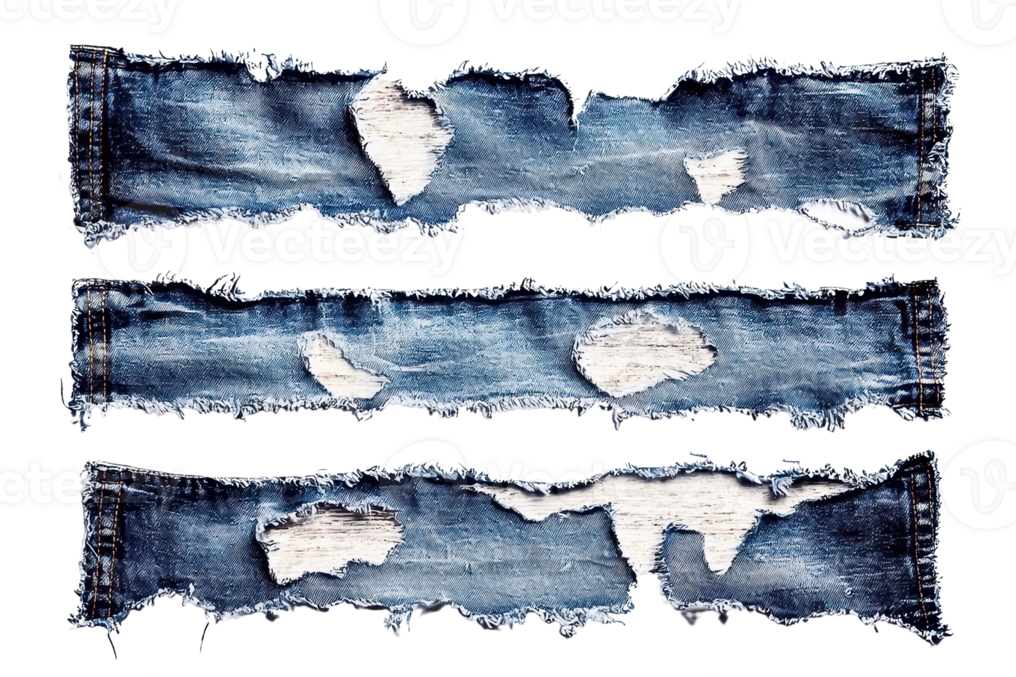Close-up of distressed denim fabric with visible rips and textures, perfect for fashion and material background. png