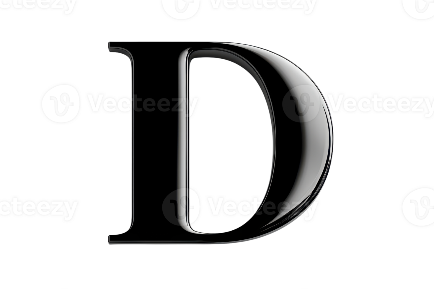 Elegant 3D black metallic letter 'D' on transparent background. showcasing a glossy finish perfect for design and typography projects. png